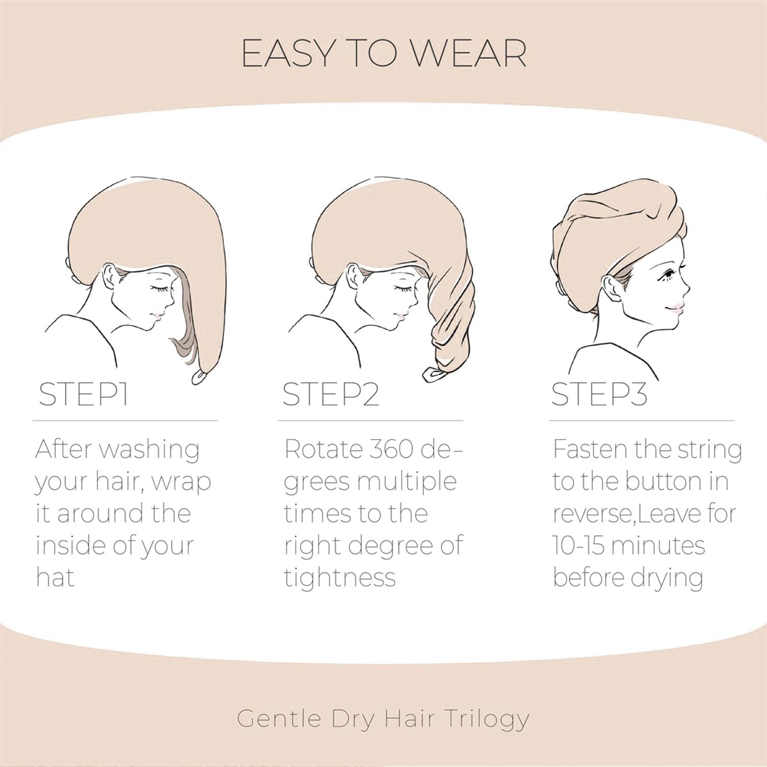 Microfiber Hair Drying Towel with Button 1Pack Khaki Waffle Long Hair Head Wraps Twist Plopping Curly Shower Turban Terry Cloth Fast Absorbent Dry anti Frizz Hair Wraps for Women Wet Hair image number 3