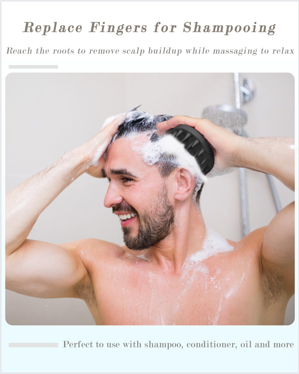 FREATECH 100% Silicone Hair Scalp Massager Shampoo Brush for Scalp Care and Hair Growth, Waterproof Shower Hair Scrubber Scalp Exfoliator for Dandruff and Buildup, Sturdy and Hygienic, Black image number 6