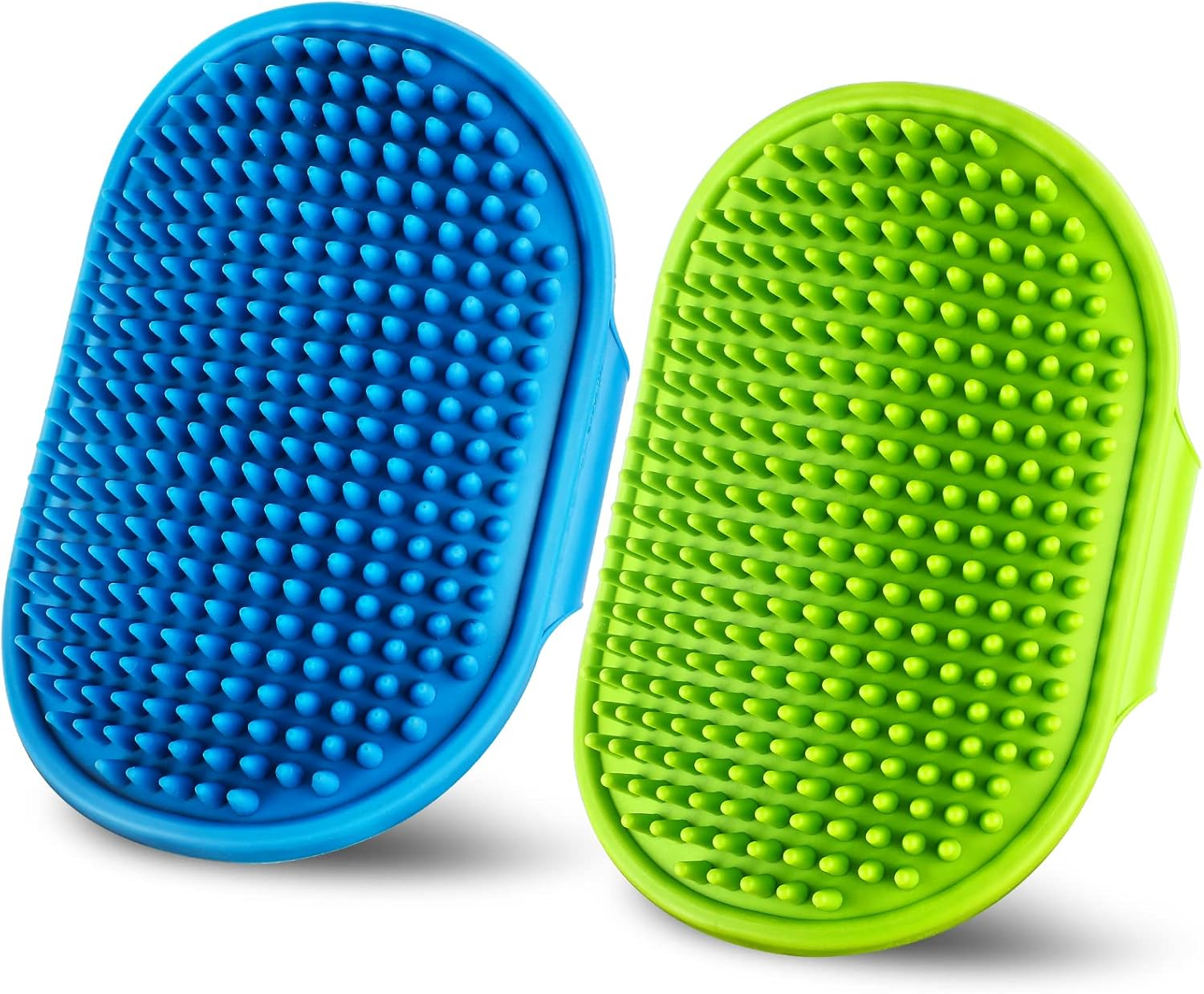 Dog Grooming Brush，Pet Shampoo Massage Bath Brush Comb with Adjustable Loop Handle for Grooming Short and Long Hair Cats and Dogs, 2Pcs(Tapered Brush Head, Blue+Yellow)
