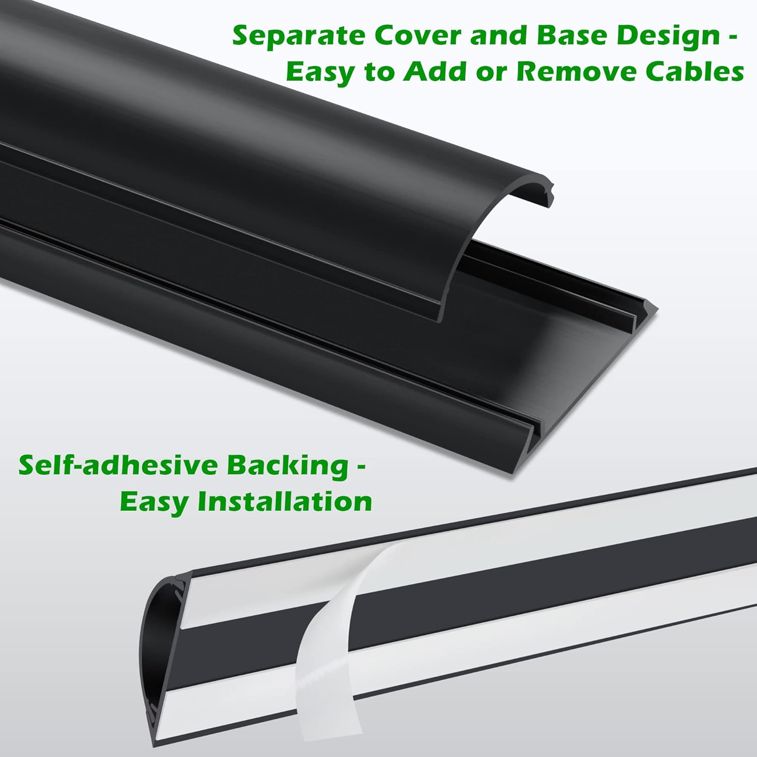 34In Cord Cover Floor, Large Capacity Floor Cable Cover, Hard PVC Cord Hider Floor, Floor Wire Cover for Cable Management Floor, Cable Floor Cover Black, 2X L17In, Cord Cavity - 1.77"(W) X 0.59"(H) image number 2