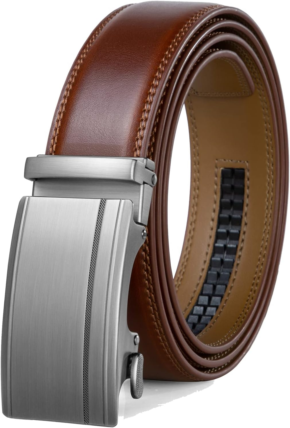Belt for Men,Leather Ratchet Click Dress Belt with Automatic Slide Buckle Adjustable-35Mm Wide image number 6