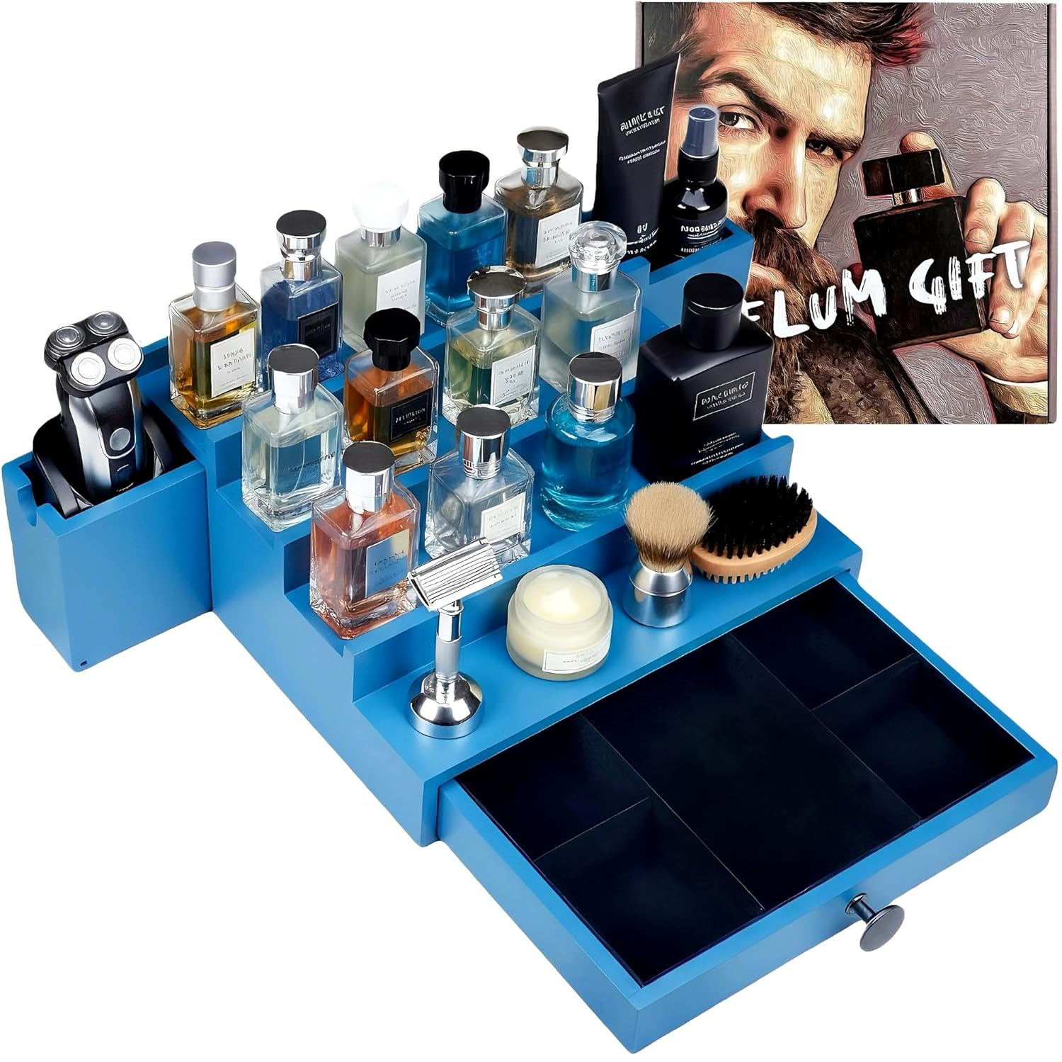 Classic Wooden Cologne Organizer for Men 3 Tier Black | High Grade Velvet Lining and Stylish Gift Box | Uncluttered Design Perfume Display Stand Gift Idea | SELUM