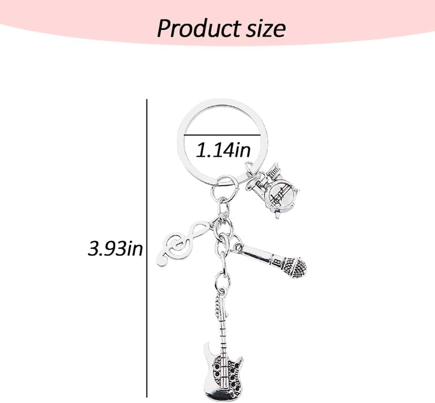 YALLNASL Music Themed Keychain for Musicians, Singers, Drummers & Guitarists - Silver, Novelty Style with Stainless Steel Music Notes & Instruments - Unisex Adults image number 4