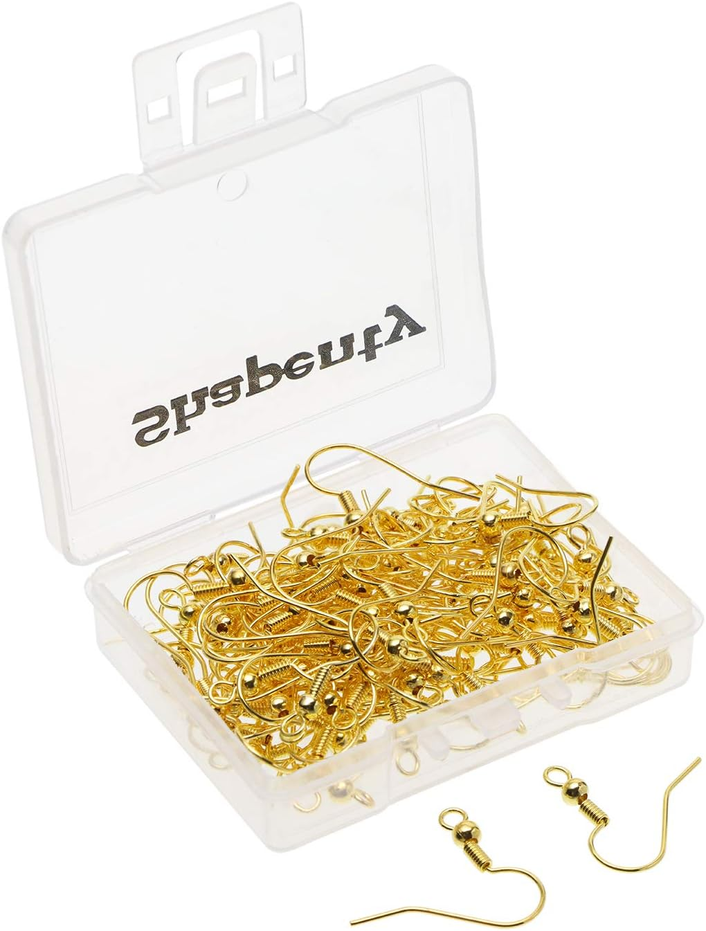 Shapenty Surgical Brass Ball Coil Fish Earring Hooks Clasp Hypo-Allergenic Ear Wire Bead Connector Hooks with Large Loop for DIY Jewelry Finding Making, 100Pcs/50Pairs Silver