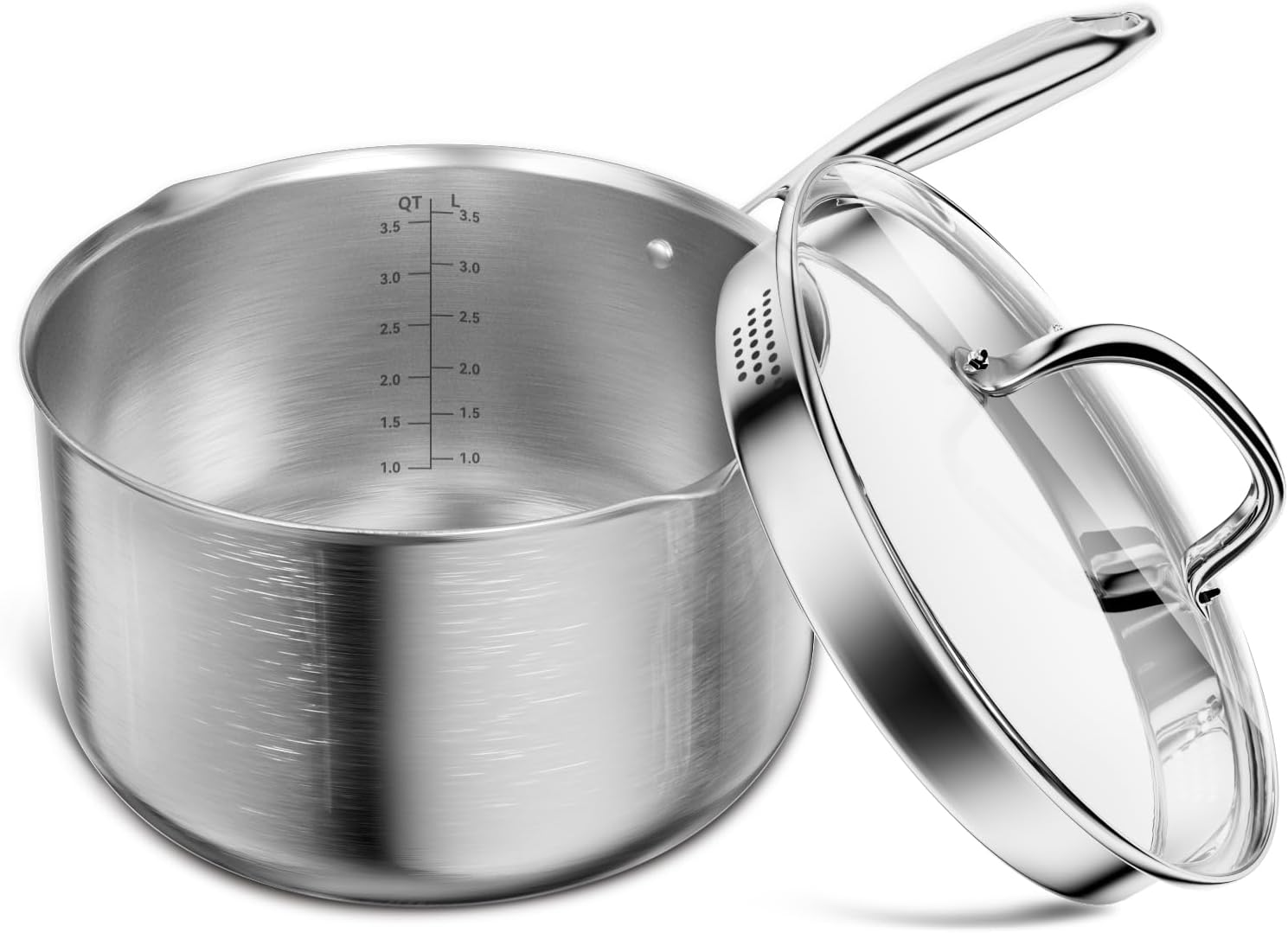 Micomlan Saucepan Stainless Steel - 20Cm / 3.5L Cooking Pot Saucepans Milk Pan, Induction Cookware with Glass Lid, Dishwasher Safe Kitchen Stock Pot with Stay-Cool Handle for Baby Food, Soup, Sauce image number 6