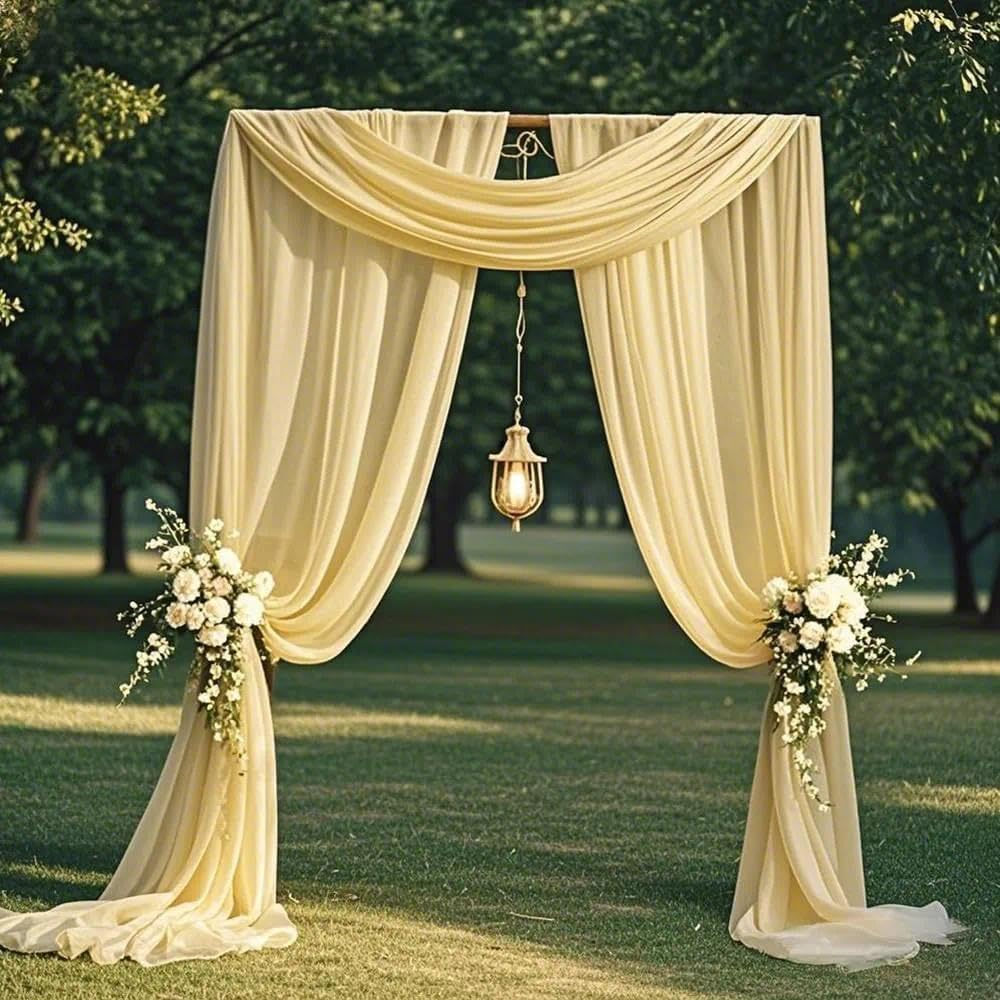 Champagne Wedding Arch Draping Fabric, 2 Panels 29" X 20FT, Soft Premium Chiffon Backdrop Curtain for Wedding Decor, Party, Ceremony, Photo Booth-Leralsta image number 4