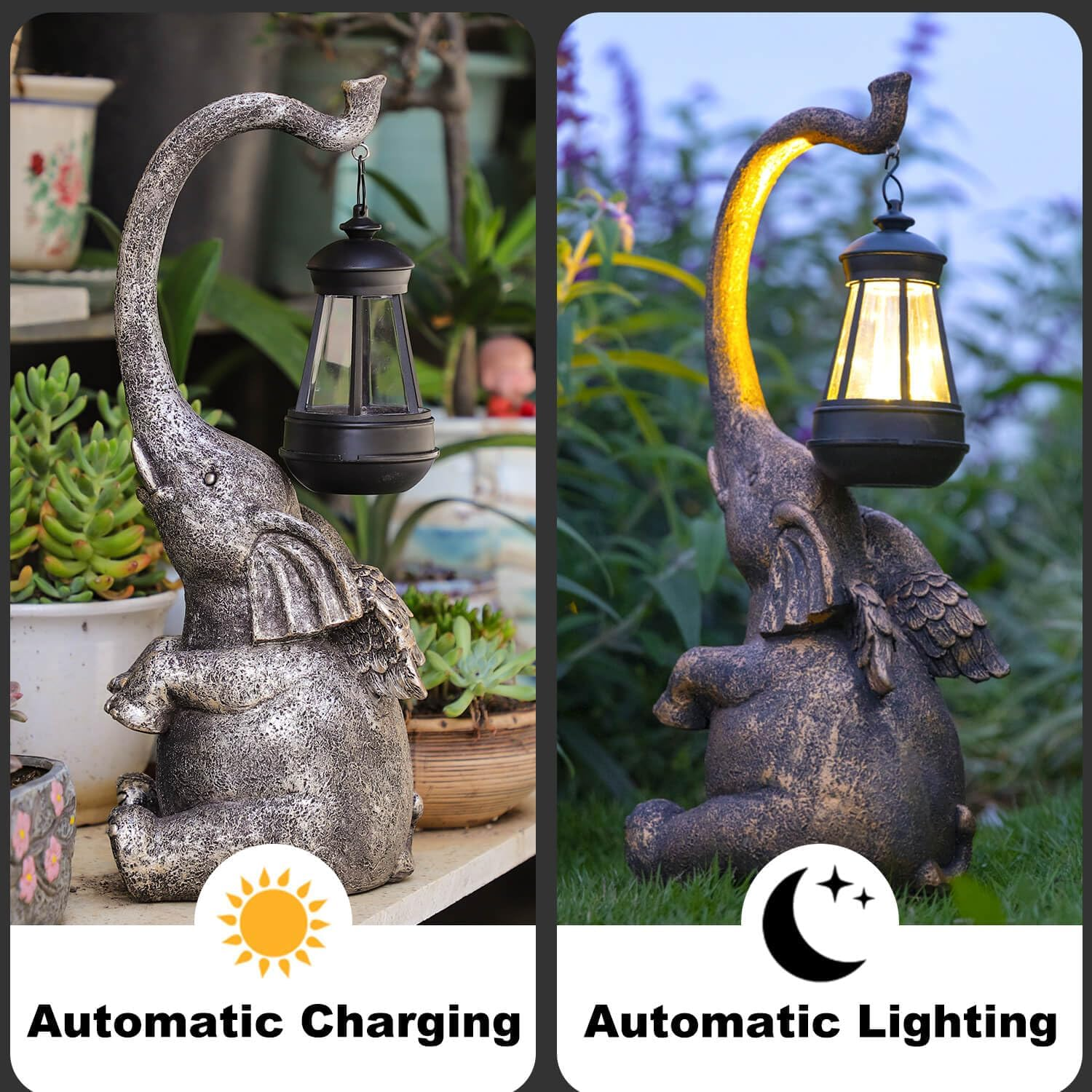 FOMAILE Elephant Garden Statue, Large Garden Statue with LED Lights, Solar Garden Outdoor Statue, Funny Outdoor Decor for Garden,Patio, Yard and Lawn, (EL-020-1) image number 4