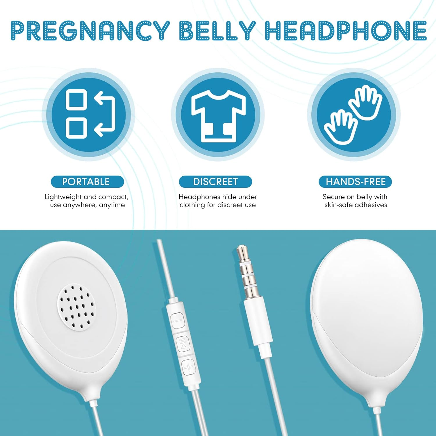 Konohan 8 Pcs Baby Bump Headphones Set Belly Headphones for Pregnant Women White Belly Speakers Women for Pregnancy Safely Play Music, Sounds, and Voices to Your Baby in the Womb