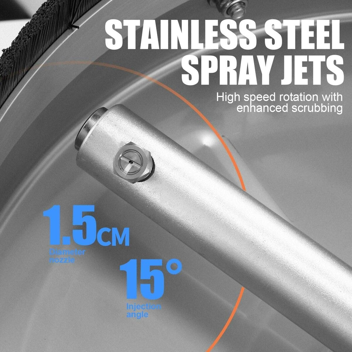 AUSWAY 15 Inch High Pressure Washer Surface Cleaner Concrete Driveway Scrubber Wheel Stainless Steel 4000PSI Power Extension Wand 1/4&rdquo; Connector Spray Nozzle image number 6