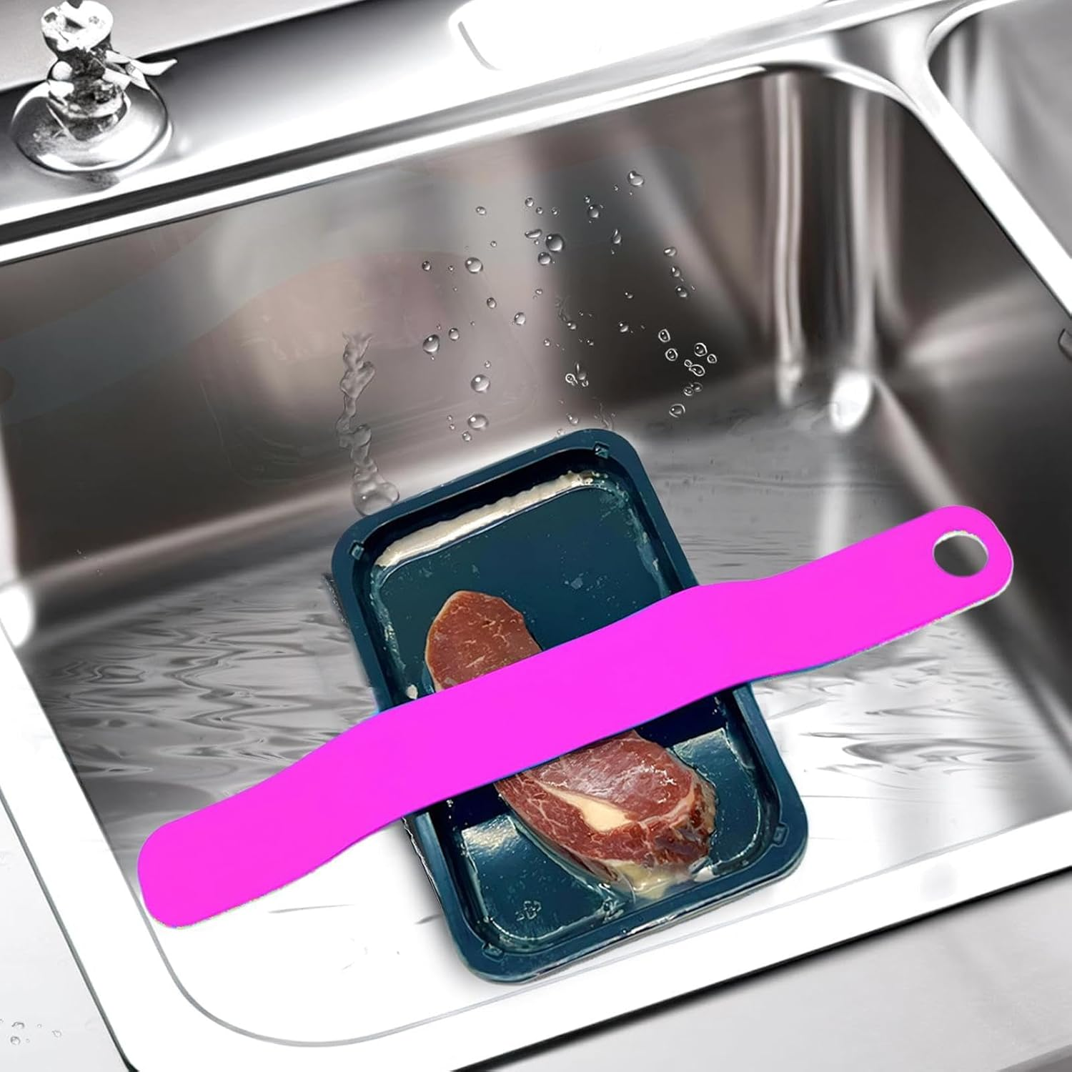 Silicone Thaw Belt for Meat Frozen Food Rapid Defrosting Tray with Suction Straps Claw Holder Blue Pink Kitchen Tool Thaws in Minutes Sink Mat Thawer Plate Faster Defroster Gadgets for Steaks Chicken image number 2