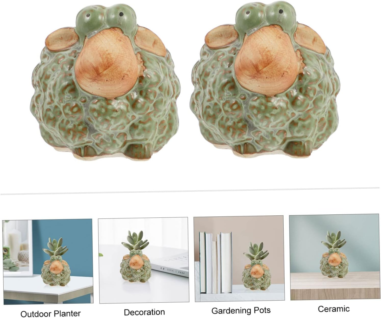 Parliky 2Pcs Retro Sheep Shape Ceramic Flower Pots Green Plant Pots for Artificial Plants Sheep Gardening image number 4