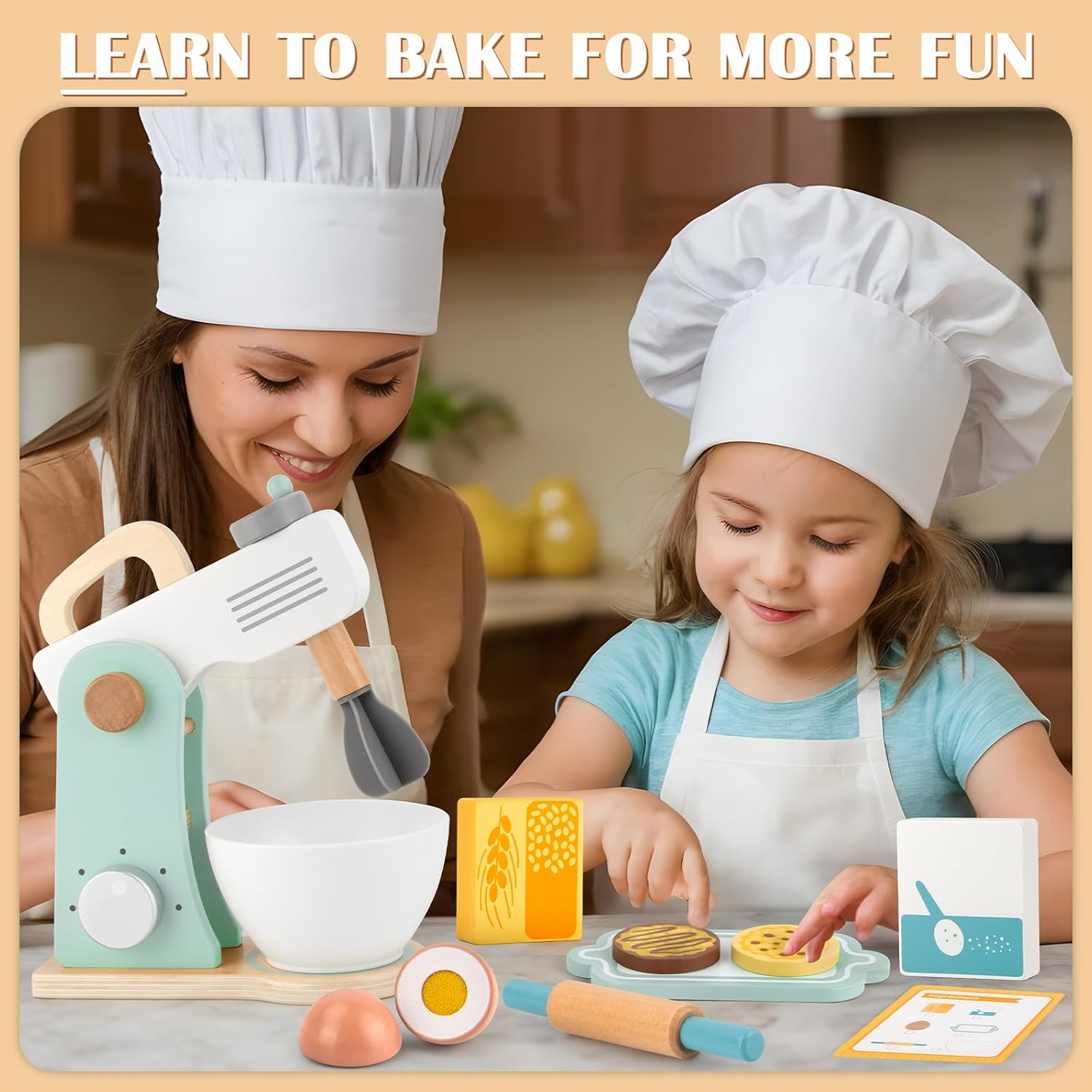 Tooky Toy TJ290 Wooden Baking Mixer Set: Quality Pretend Play Wooden Set for Ages 3+