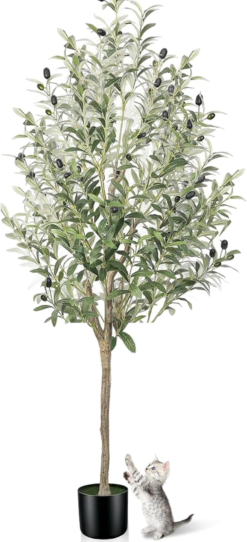 Shanghigh Artificial Olive Tree &ndash; 180Cm/6Ft Tall Faux, Decoration Olive Silk Plant with Fake Moss, Large Lifelike Faux Plant in Pot, Potted Olive Tree for Modern Home Office Indoor Outdoor Decor, Gift image number 3