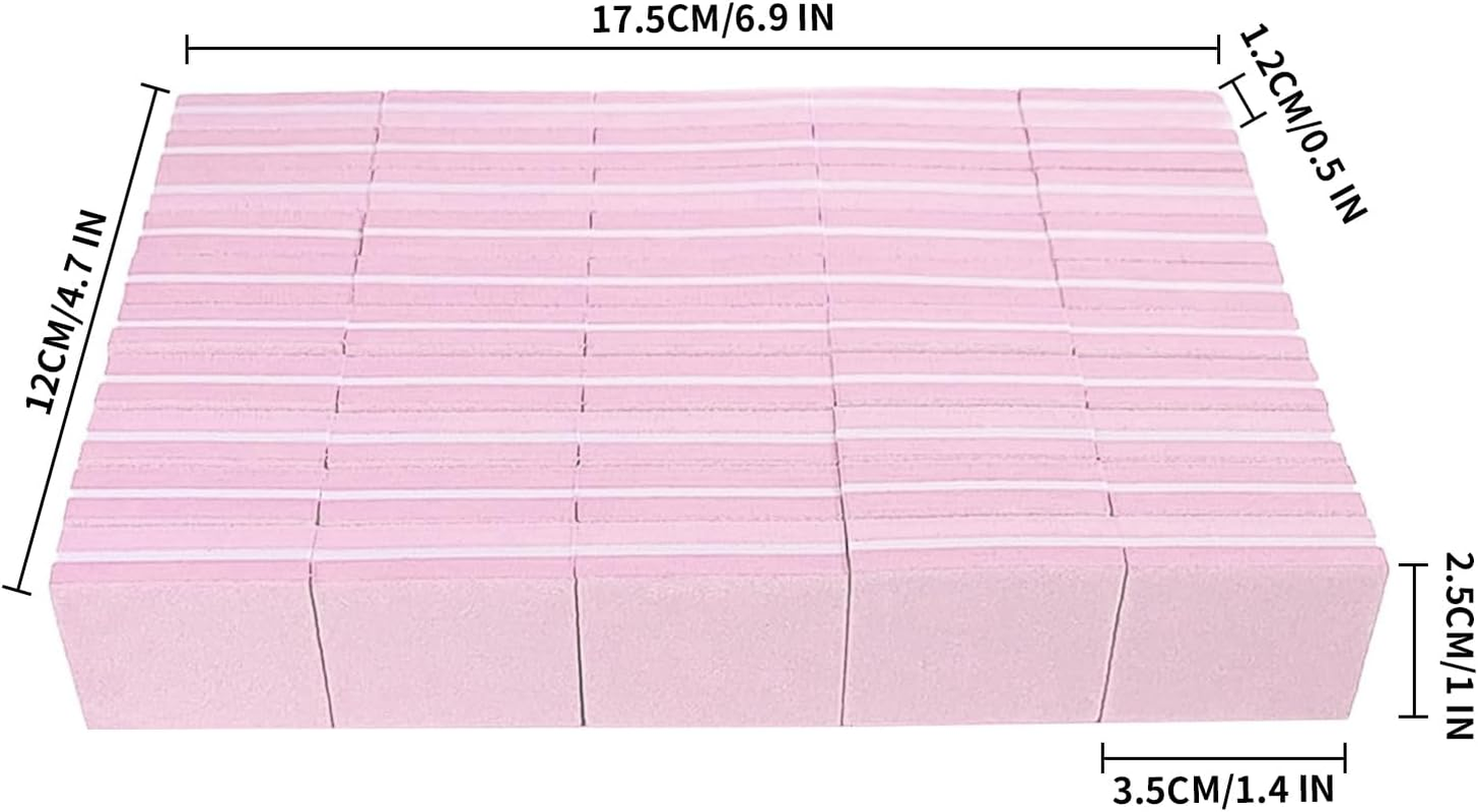 Jrusmr Nail Buffers (50 Pack)-Mini Buffer Block Nail File for Acrylic & Natural Nails, 100/180 Grit Double-Sided Buffing Blocks, Professional Manicure Set for Home & Salon Use-Pink