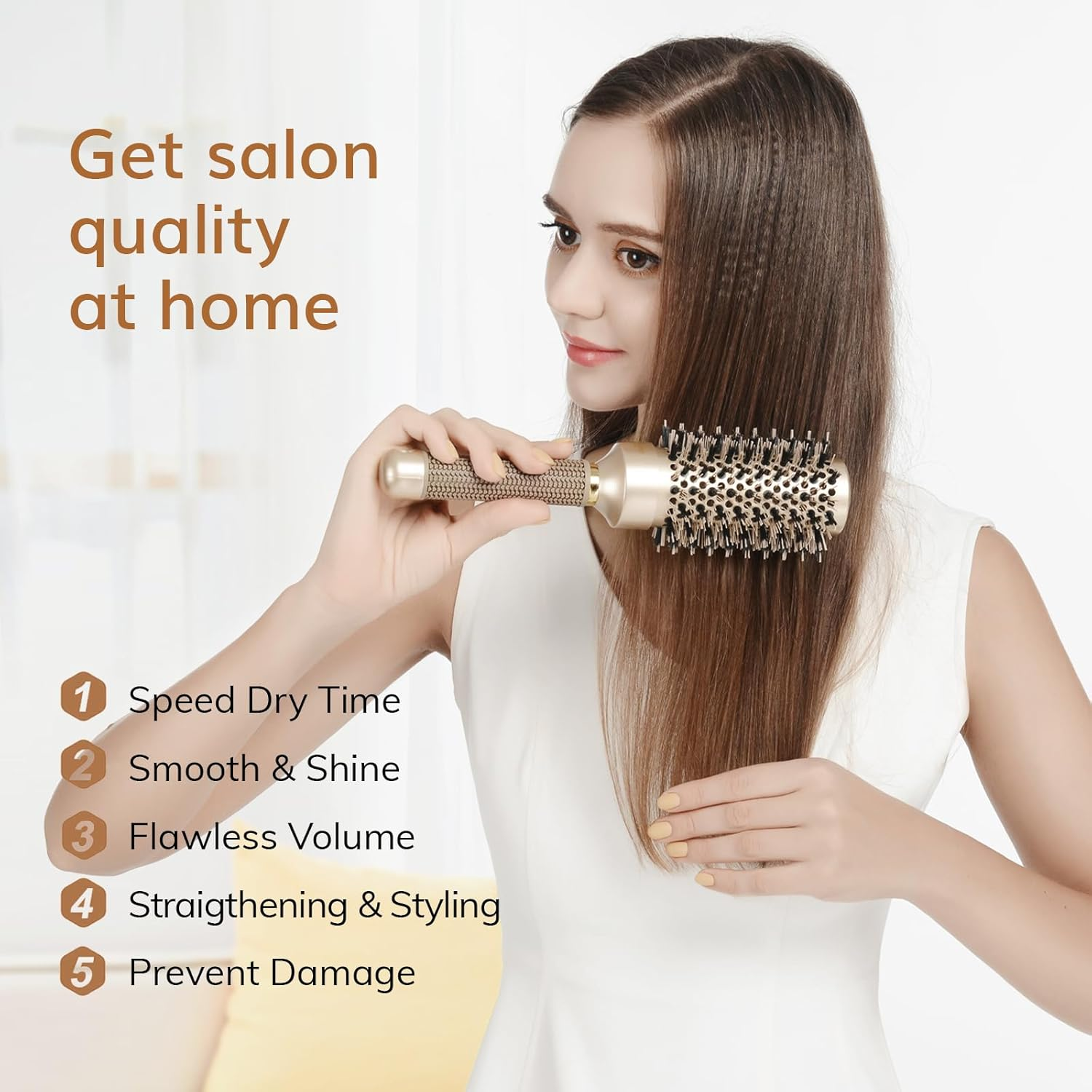 Sndyi round Brush for Blow Drying, Nano Thermal Ceramic & Ionic Tech Hair Brush with Boar Bristles, Professional round Barrel Brush for Styling,Curling and Straightening by (2.9 Inch, Barrel 1.7 Inch) image number 5