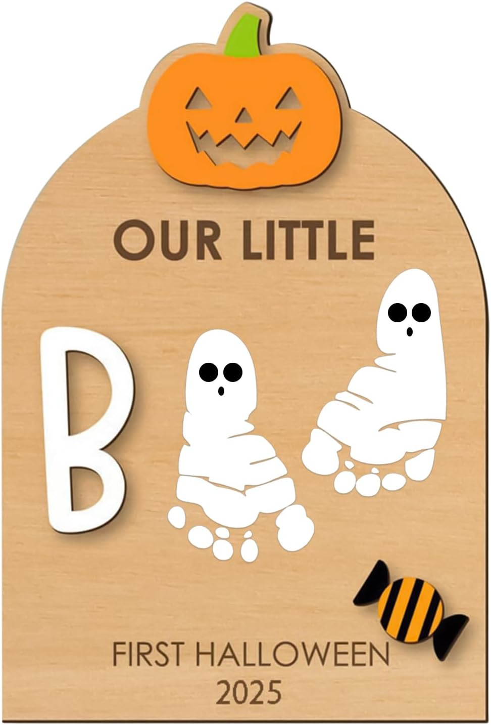 Foot Print Kit for Baby - Wooden Baby'S Halloween Footprint Art,Keepsake Ornament with Print Pad for Nursery Christmas Family Birth Mom Kids Parents Father