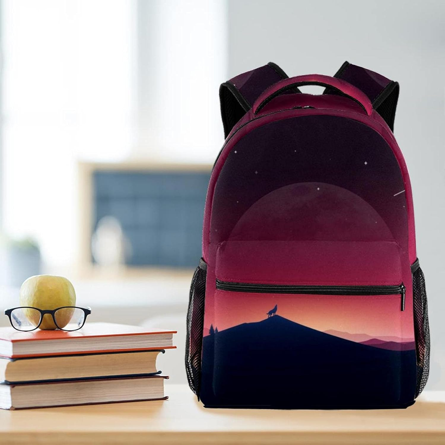 Wolf Howling in the Mountain Backpack Students Shoulder Bags Travel Bag College School Tote Backpacks image number 5