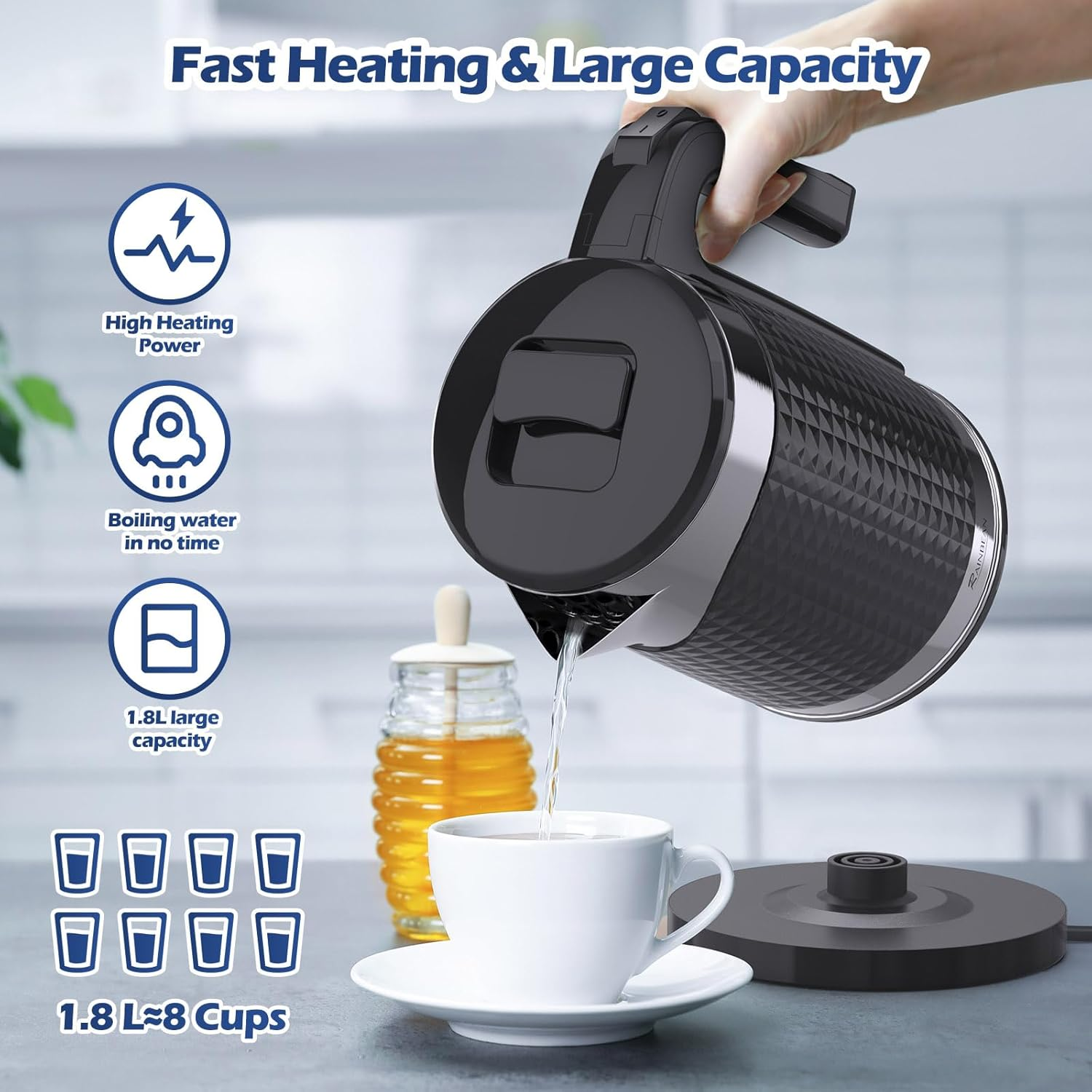 RAINBEAN Electric Kettle Water Boiler, 1.8L Electric Tea Kettle, Hot Water Boiler, Auto Shut-Off & Boil Dry Protection image number 4