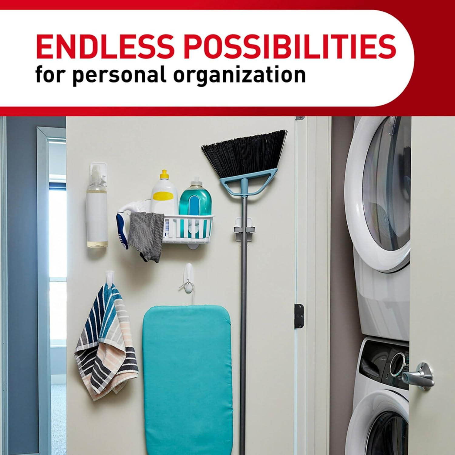 Command Broom and Mop Gripper, Damage Free Hanging Wall Mount Broom and Mop Holder, No Tools Holiday Cleaning Organizer, 3 Hangers and 6 Command Strips image number 5