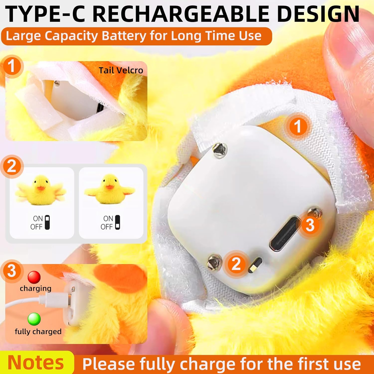 Chirping Duck Interactive Cat Toy, Touch Activated Automatic Kitten Toy with USB, Realistic Duck Quack & Flapping Wings Catnip Toy, Cute Cat Kicker Toy, Cat Exercise Toys for All Breeds image number 3