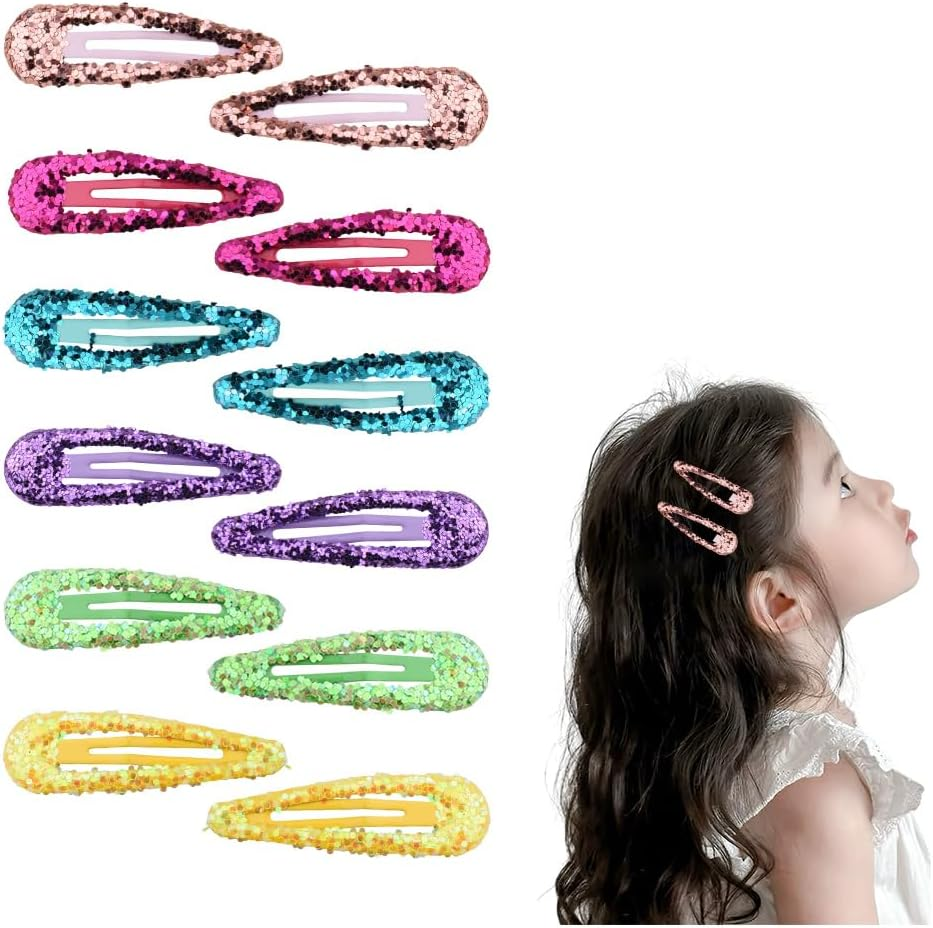 Glitter Sequin Snap Hair Clips for Girls Women Bright Colorful Snap Barrettes Hairpins Shimmery Sequin Cheerleader Cheer Festival Hair Accessories for Prom Hot Pink Blue Purple Green Brown 12 PCS image number 1