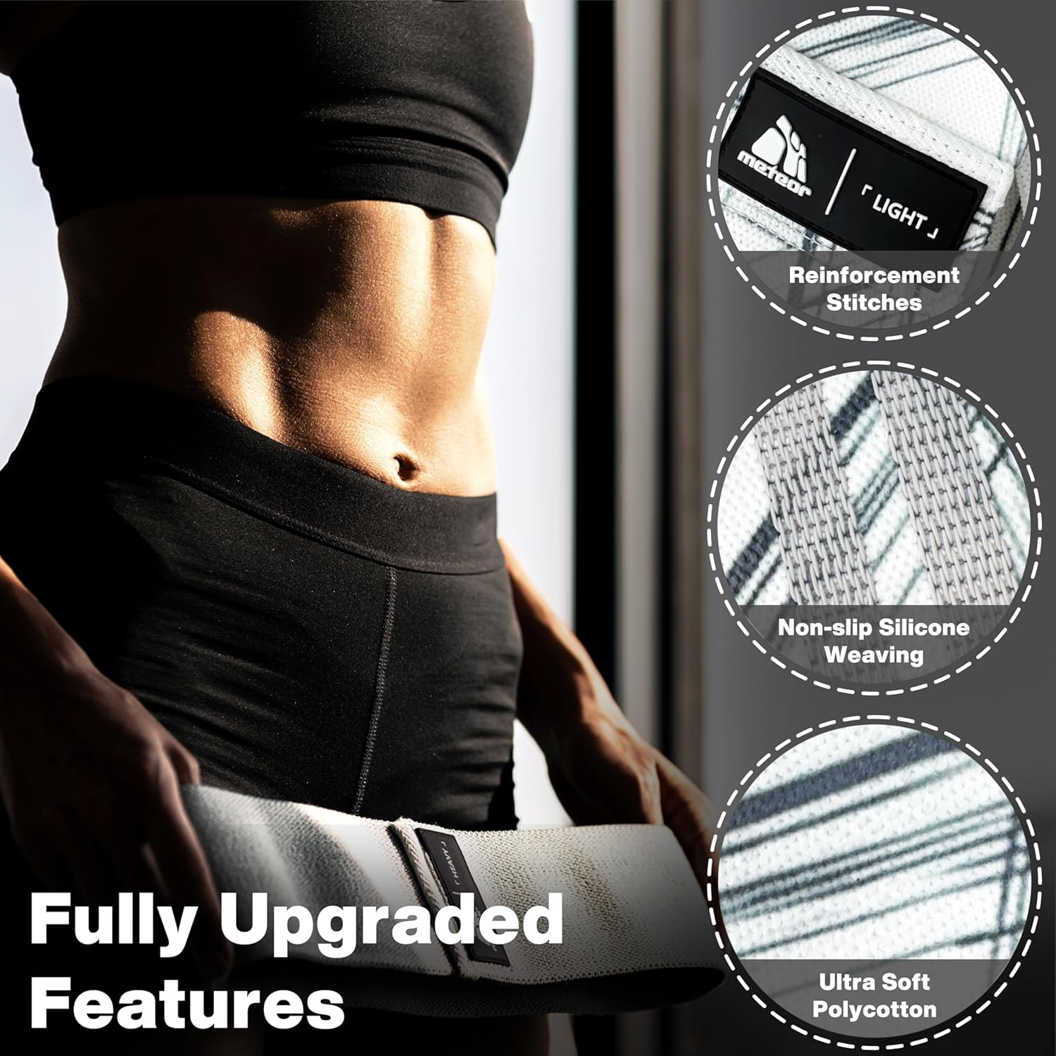 Meteor Non-Slip Resistance Bands - Fabric Booty Bands for Exercise & Fitness - Durable Hip and Squat Bands with Varying Resistance Levels for Strength Training image number 3