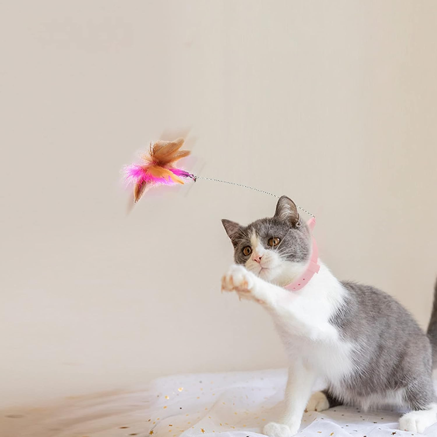 Feather Toys, Cat Teaser Collar Cat Teasing Wand Silicone Collar Interactive Cat Feather Toys for Kitten Play Blue image number 6