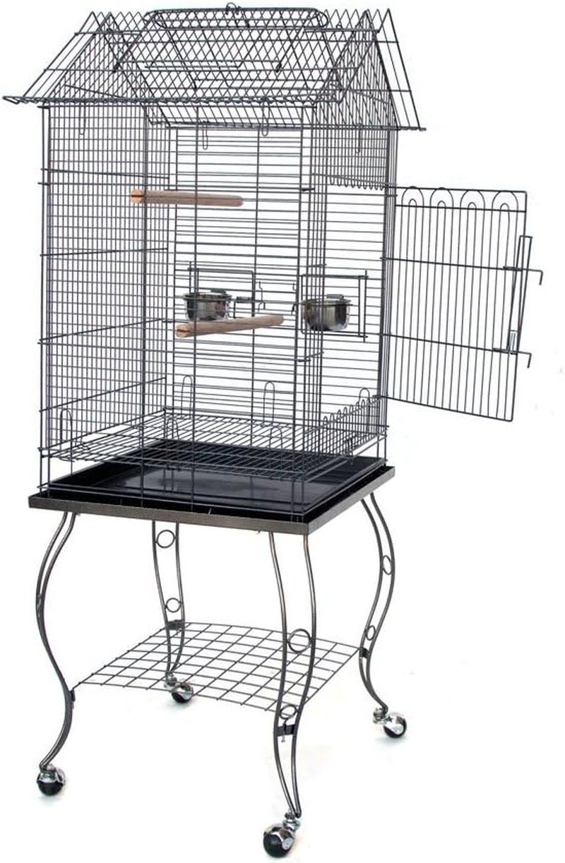 80934 Bird Parrot Cage with Stand Cockatiel Amazon African Grey Caique Conure (Black Vein)