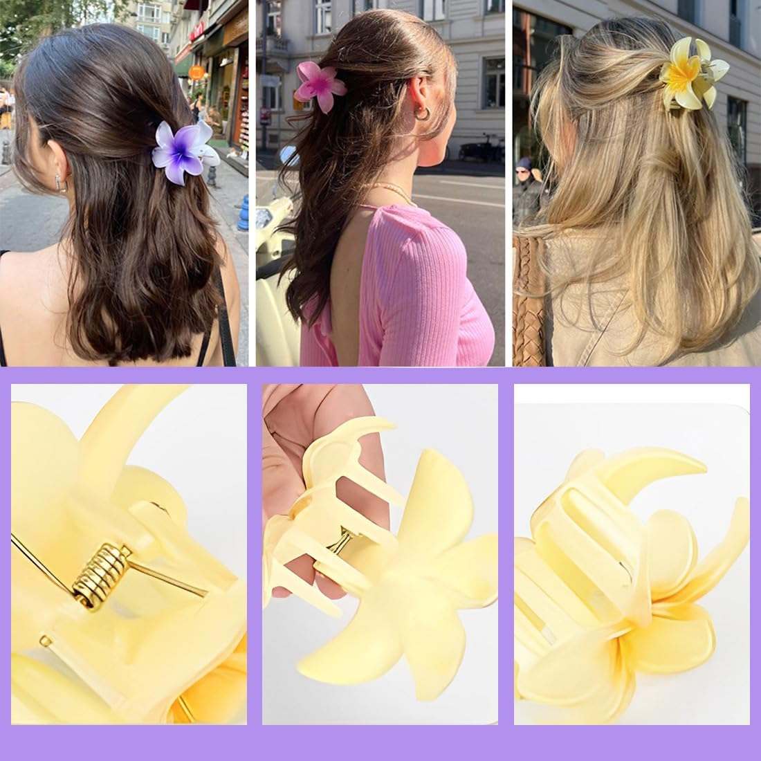 XUZOPIM Pack of 6 Flower Hair Claw Clips for Women, Preppy Flower Hair Clip, Hawaiian Plumeria Hair Clip, Hawaiian Hair Accessories for Thick Hair, Gifts for Women, Teen Girls image number 5