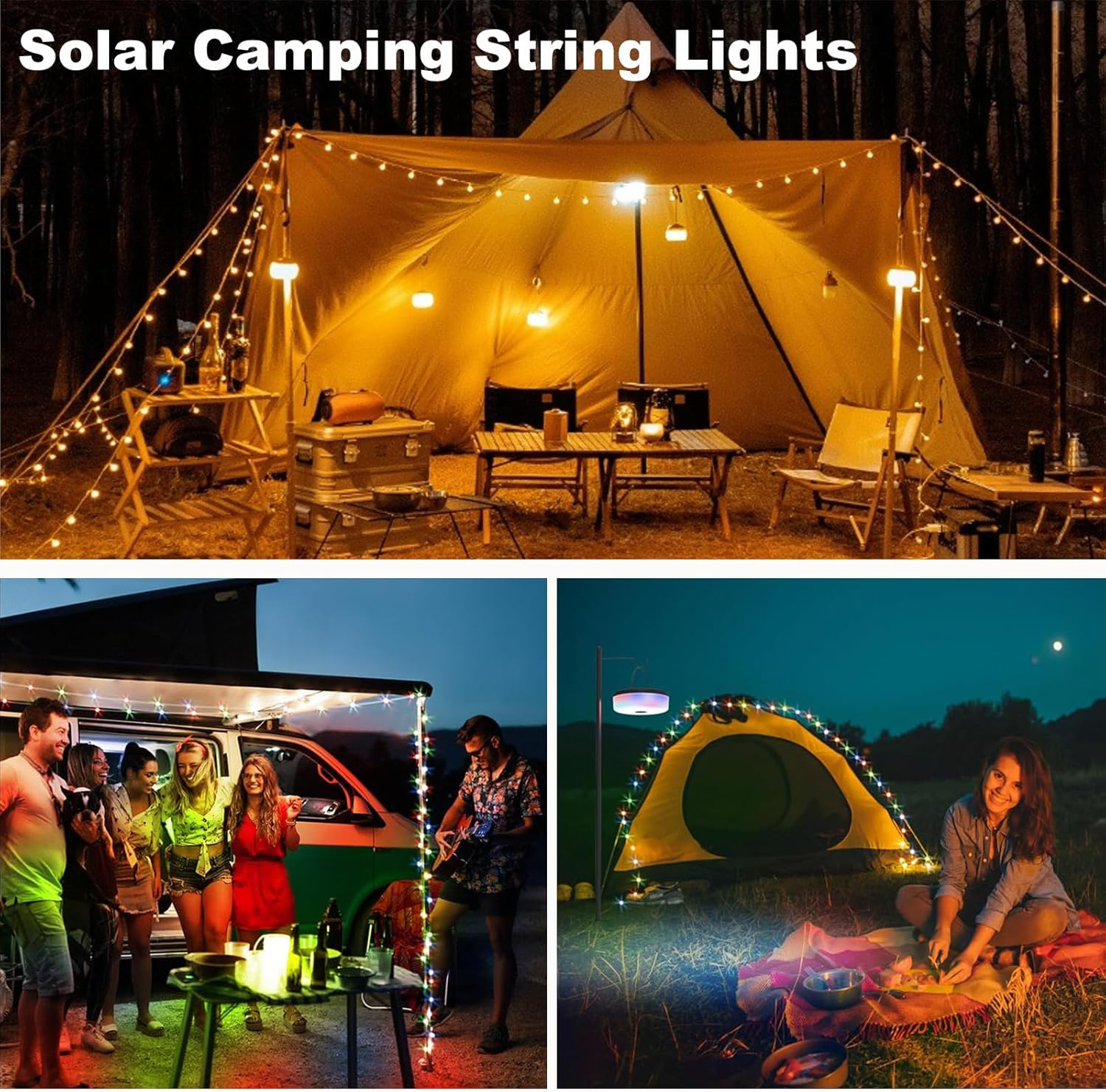 Bongu Solar Camping String Lights, 2 in 1 Rechargeable 10 M Camping Lights with 5 Lighting Modes, Waterproof Portable Tent Lighting for Outdoor Camping Hiking Awning Garden Party Festival Decor image number 5