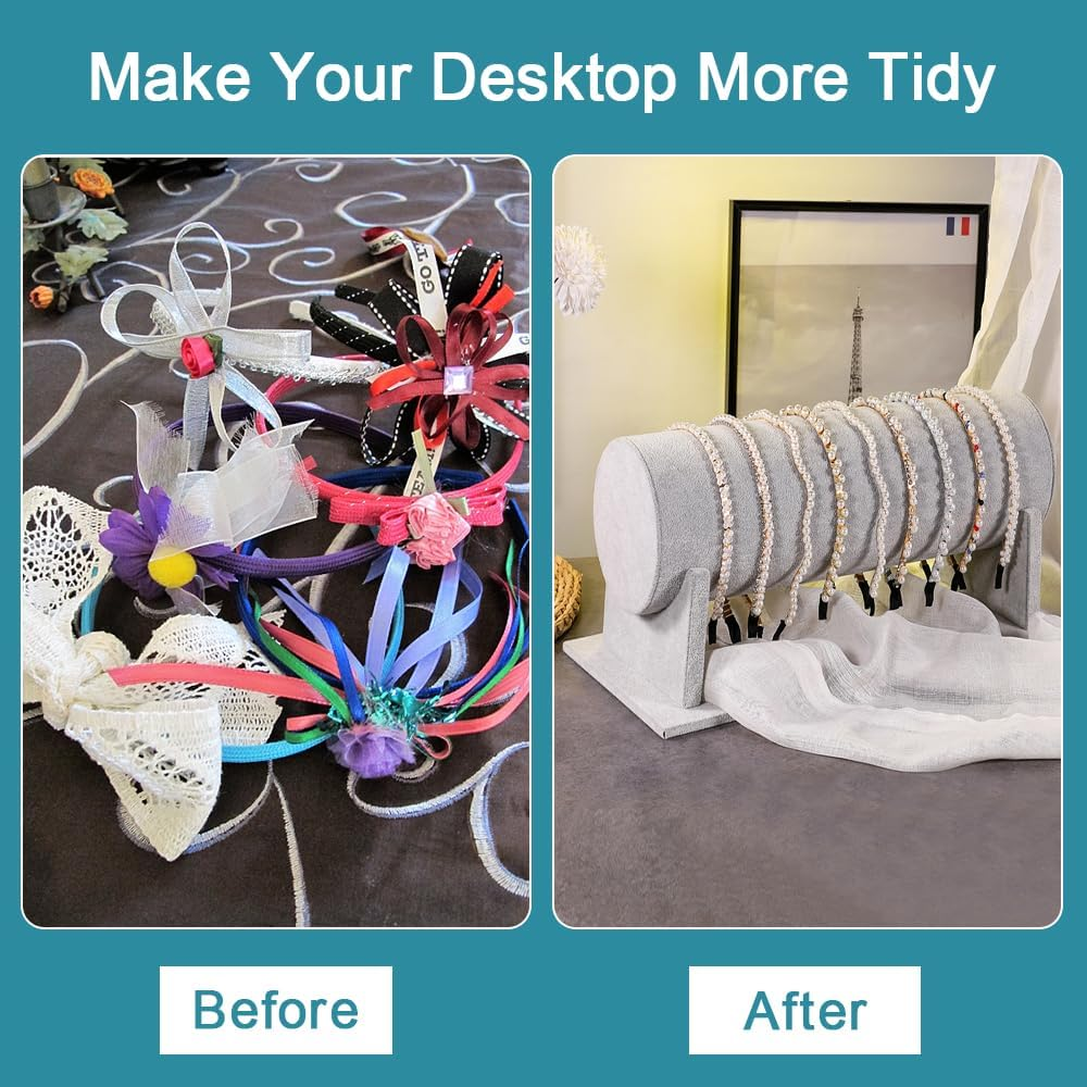 LANSKYLAN Headband Stand Velvet Headband Holder Girls Hair Band Holder Removable Headband Holder T-Shaped Jewellery Holder Grey Stand for Headband Hair Band Hair Accessory image number 1