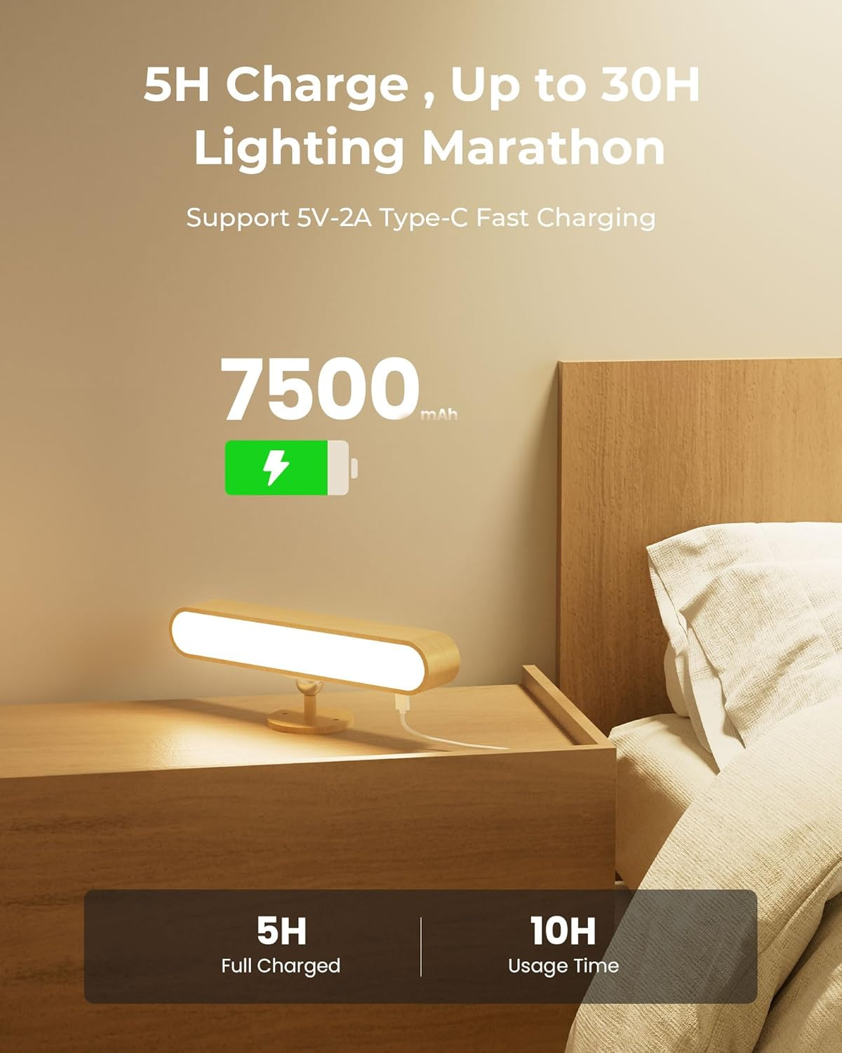 Wood Rechargeable Wall Light Indoor, 2 Pack 7500Mah Battery Operated Wall Sconce with Remote, LED Wireless Wall Light for Bedroom, 3 Colors Dimmable Brightness Wall Sconce with 15 RGB Colors - White Beech image number 5