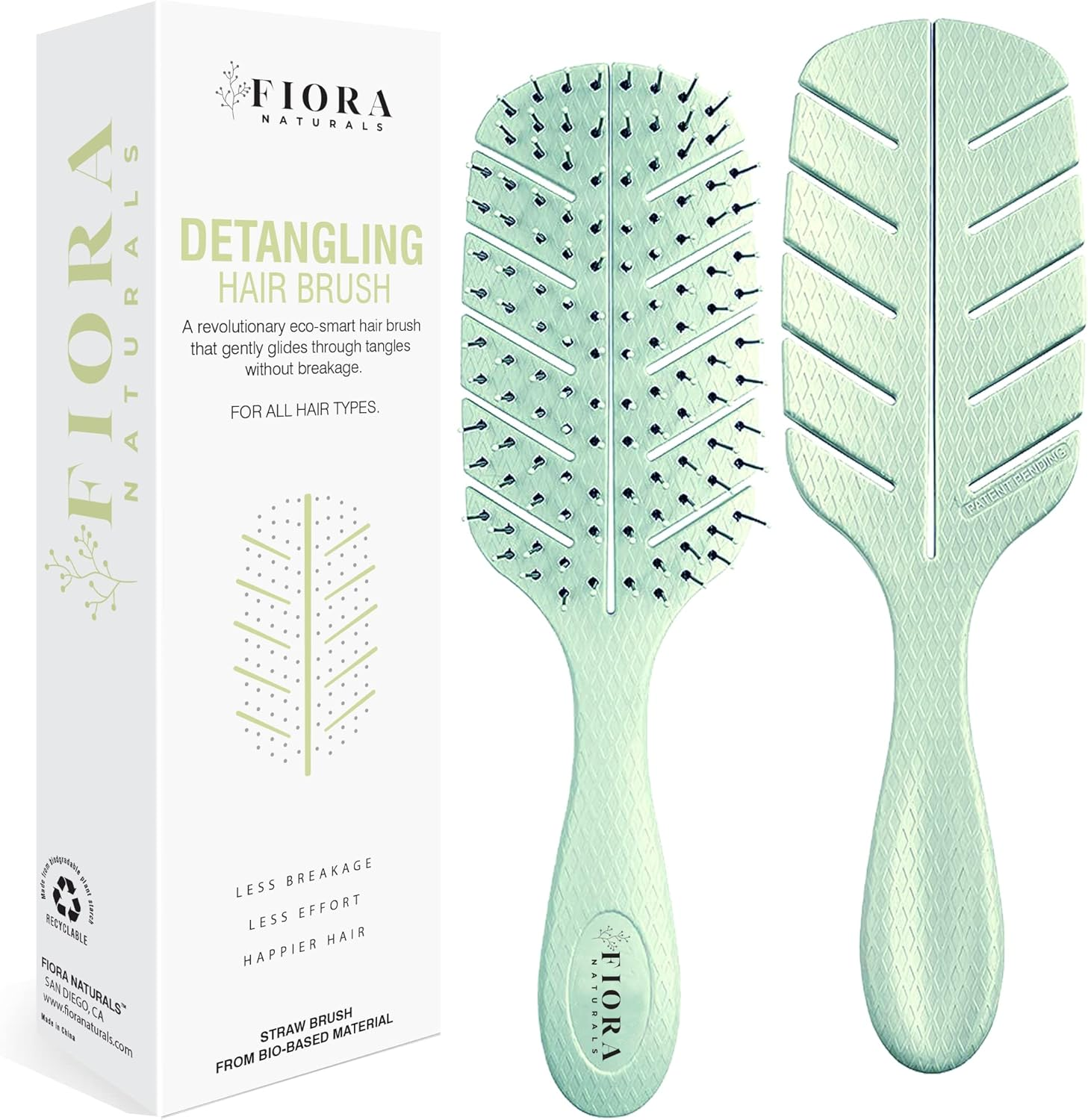 Fiora Naturals Detangler Brush by - 100% Bio-Friendly Detangling Brush W/Ultra-Soft Bristles - Glide through Tangles with Ease - for Curly, Straight, Black Natural, Women, Men, Kids - Dry and Wet Hair image number 1