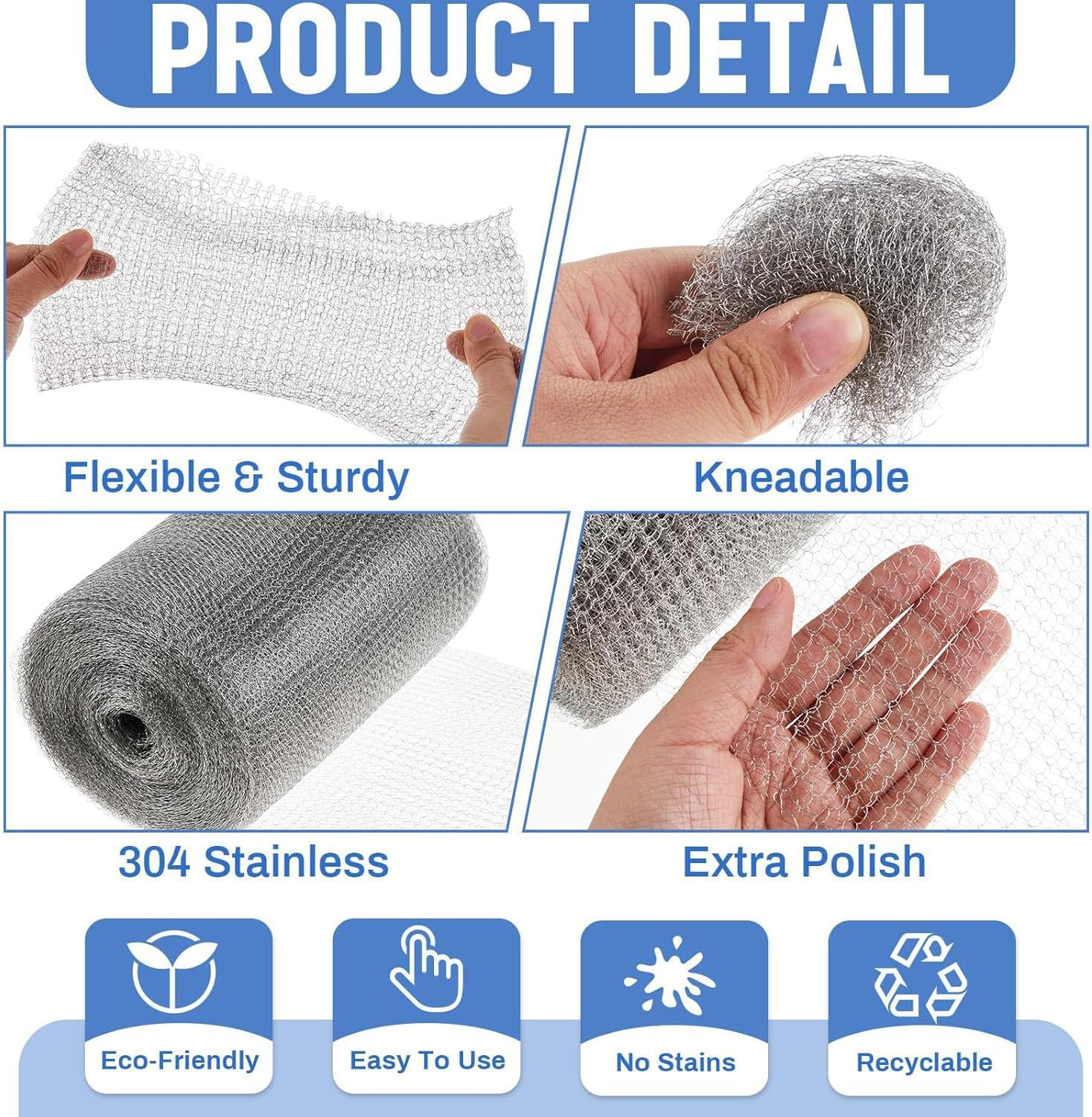 Xinghonyac Wire Mesh Hole Fill Fabric, 12.7Cm X 3M Stainless Steel Wire Mesh Roll Woven Rodent Mesh for Garden Mouse Hole Filling, Outdoor Barrier, Pest Prevention image number 6