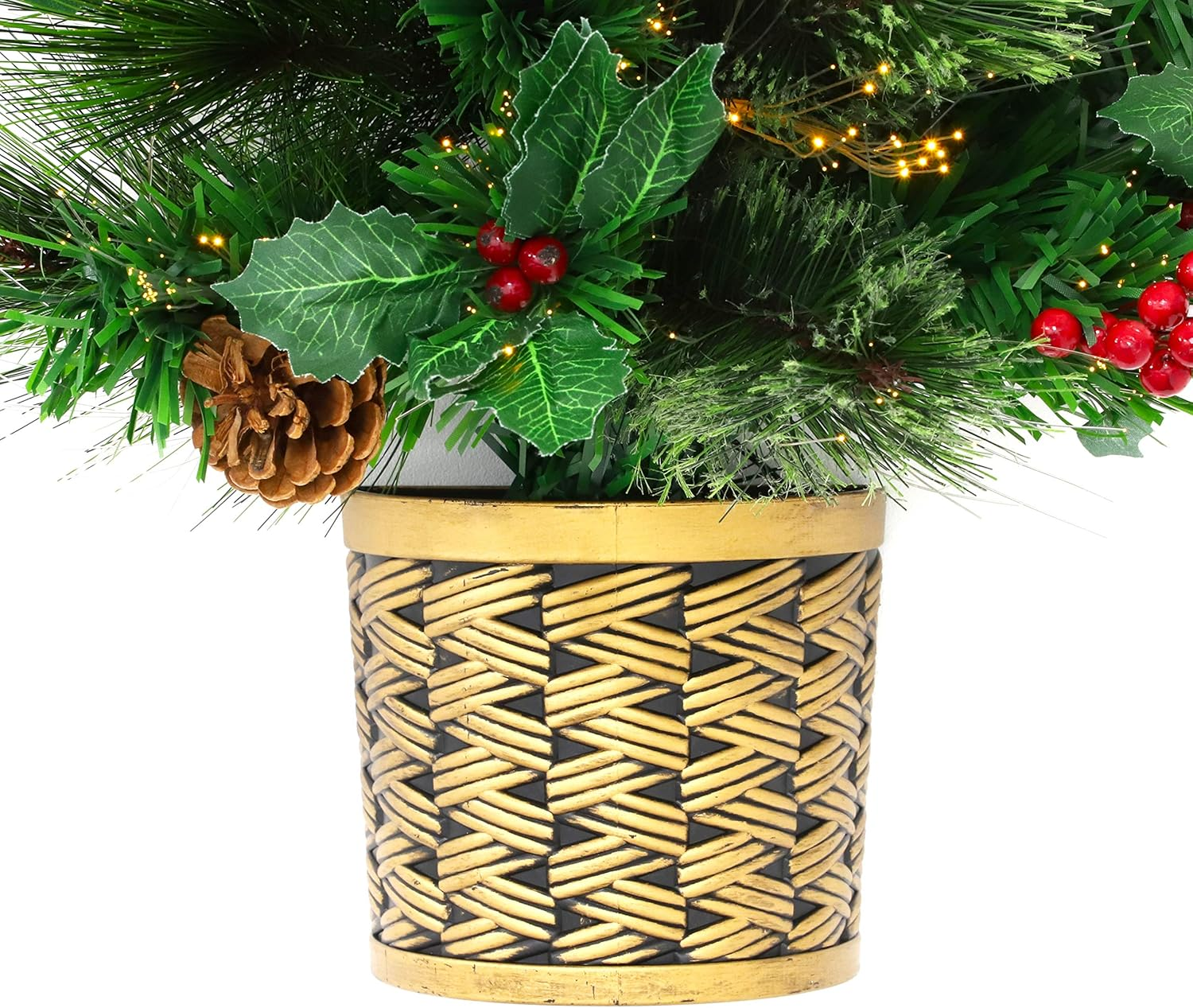 Christmas Concepts&reg; 2Ft (60Cm) Green Fibre Optic Pine Wall Mounted Christmas Tree with Cones and Red Berries image number 3