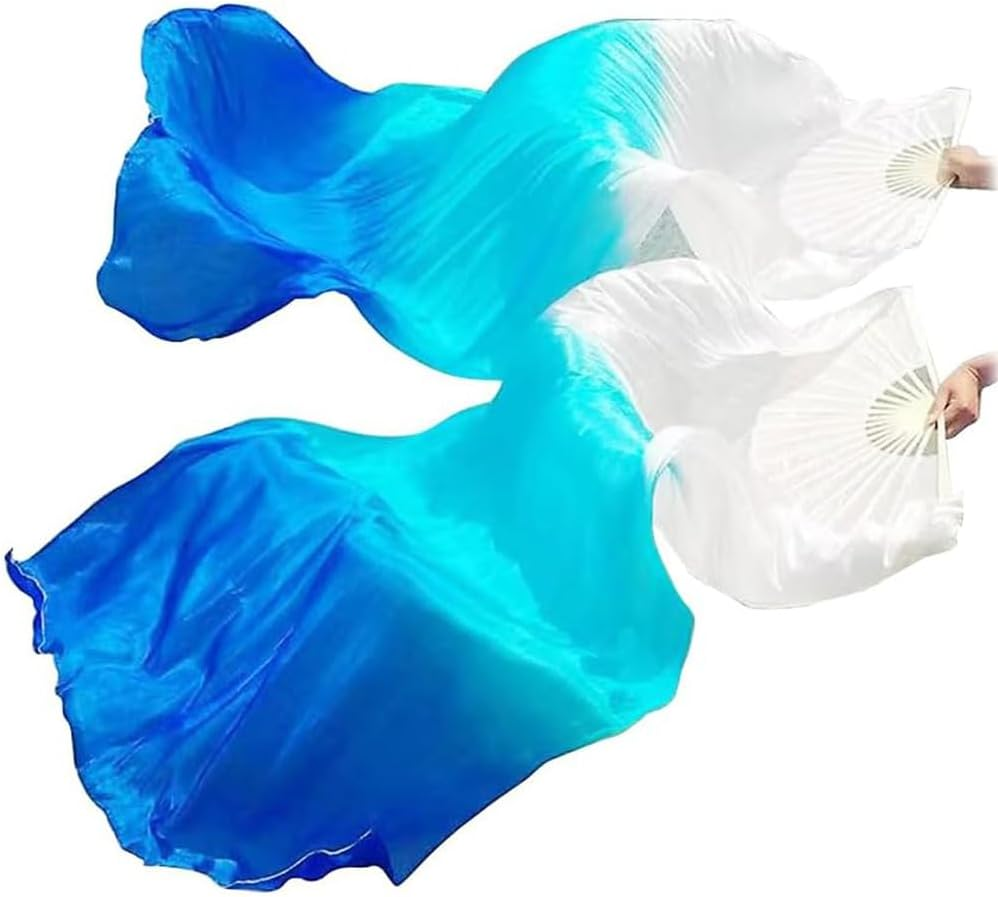 Silk Belly Dance Fan Veil, 1 Pair Long Folding Fans, Bamboo Fan for Belly and National Dance image number 1