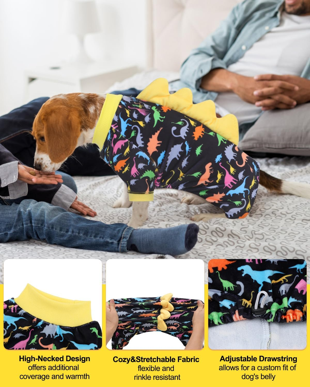 Cutebone Dinosaur Costume Dog Pajamas, Stretchy Spandex Crystal Velvet Sleepwear Coat for Small Dogs, Soft & Warm Pet Outfit Clothes for Cold Weather, Cozy Pullover Design COSP01L-AU image number 5