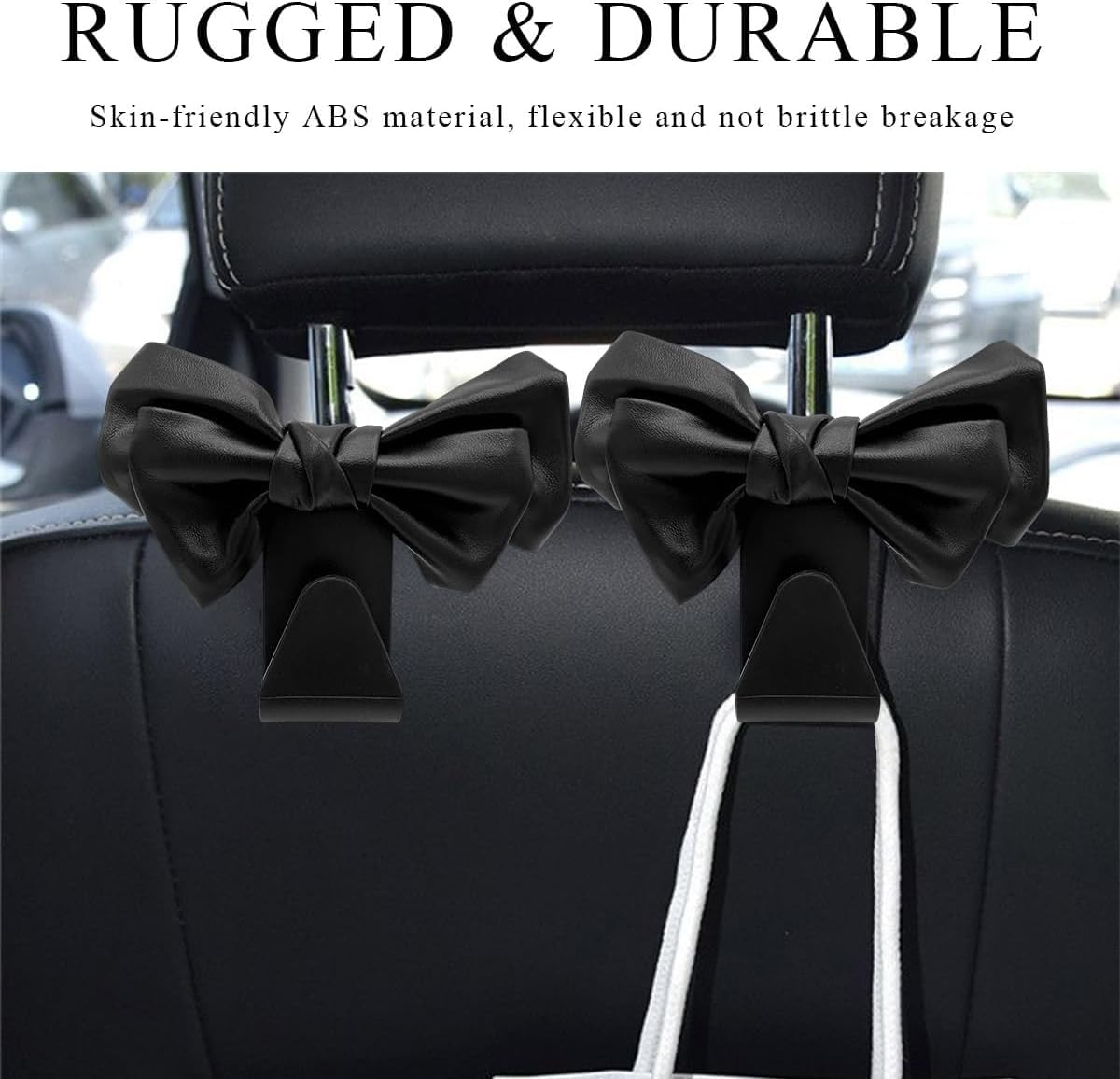 Car Seat Bow Hooks with Bowknot Design, 2Pcs Bowknot Bag Hanger for Vehicle Seats,Bow-Knot Vehicle Seat Bag Hanger,Cute Bow-Knot Purse and Bag Holder Hangers for Car Seat, Black image number 2