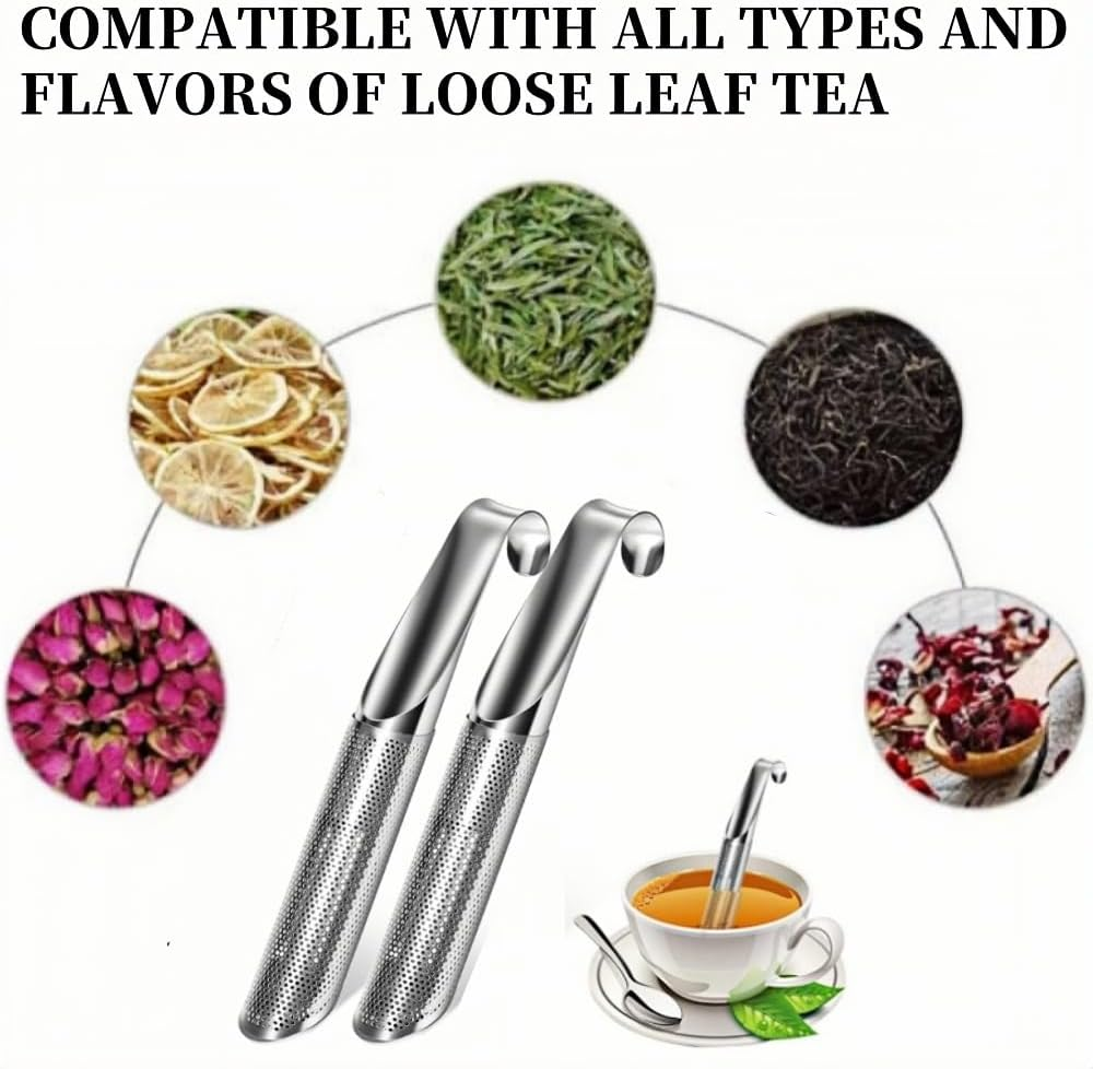 Jindizi Stainless Steel Stick Pipe Tea Steeper Strainer, with Cleaning Brush, Silver, 2 Pack image number 2