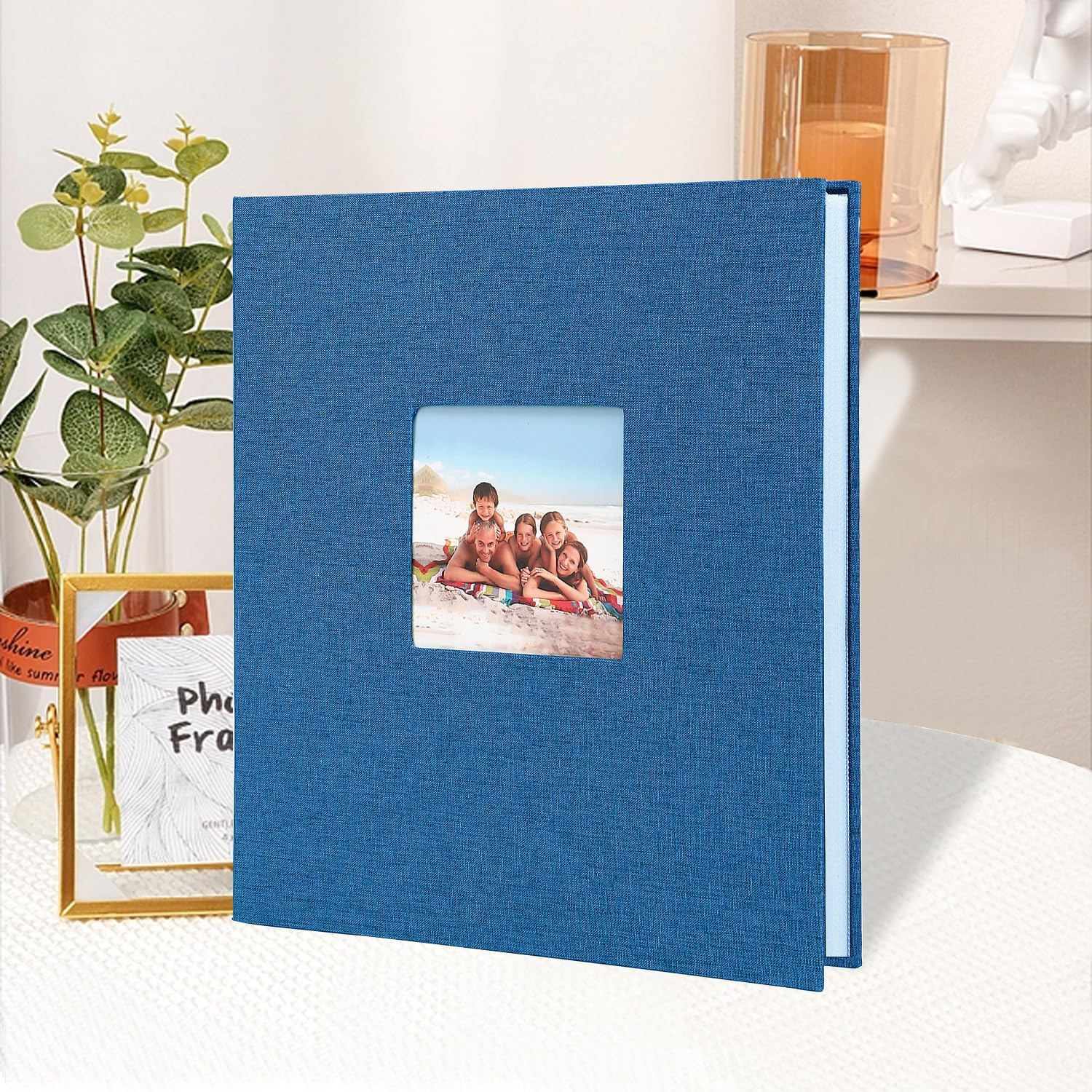 Linen Hardcover Photo Album 4X6 600 Photos Large Capacity for Family Wedding Anniversary Baby Vacation,Blue,600 Pockets image number 2