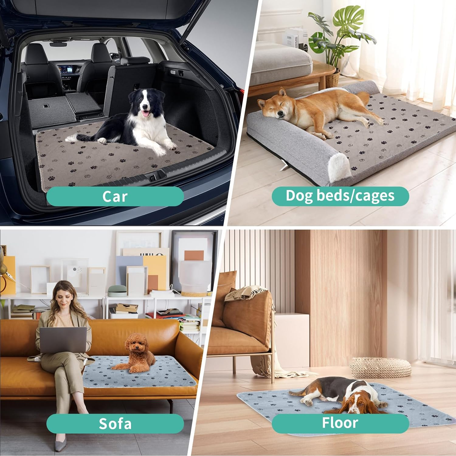 Pack of 2 90 X 120 Cm Puppy Pads Washable, Reusable Training Pads for Dogs, Non-Slip and Absorbent PIPI Pads for Guinea Pigs, Dogs, Cats and Rabbits, Dog Paw Pattern image number 6