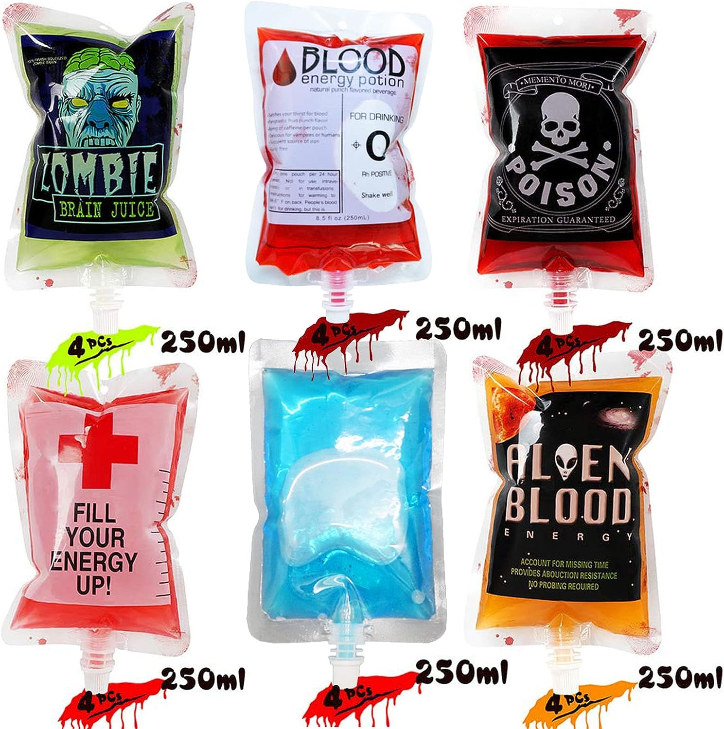 ERDONE Blood Bags for Drinks,24 IV Bags for Halloween Party Decoration,Reusable Drink Pouch with Syringe, for Vampire Hospital Zombie Theme Party Drink Bags, Halloween Party Favors Set image number 5