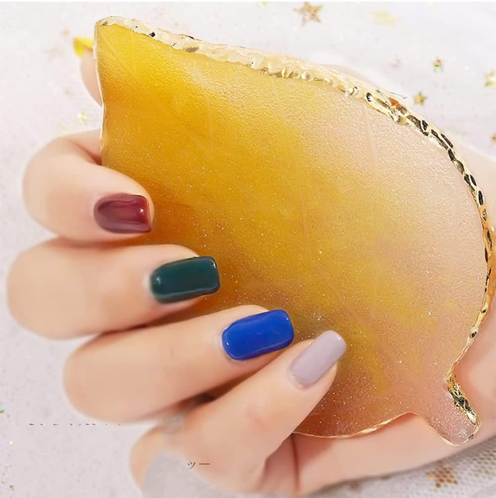 AKOAK 1 Pack Nail Leaves Palette Resin Agate Gold Trim Paint Palette Crystal Rim Shooting Prop Nail Display Board Tool (Yellow)