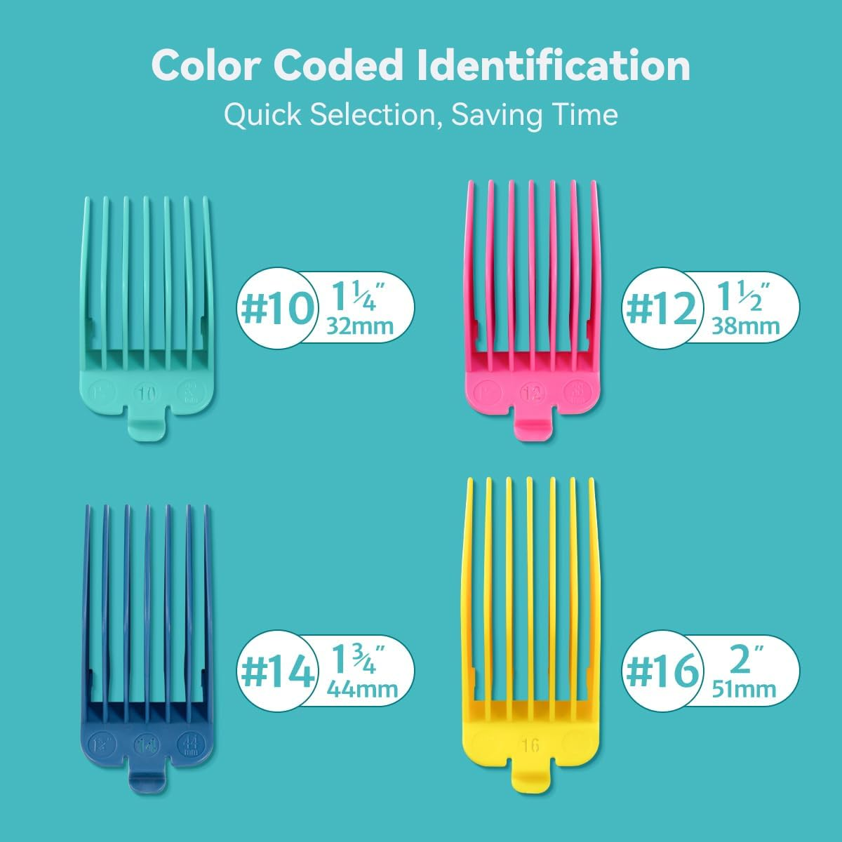 Clipper Guards 16 14 12 10 Fits for Most Wahl Clippers and Babyliss FX870, Color Coded Clipper Combs Replacement - 1.25", 1.5", 1.75" & 2" image number 2