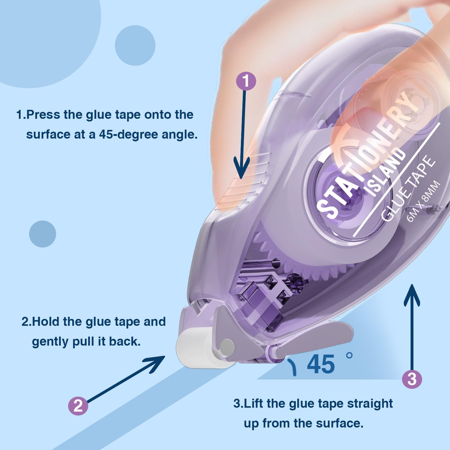 STATIONERY ISLAND Glue Tape Roller, 4 Pack Double Side Tape Dispenser, Scrapbooking Supplies, 6Mx8Mm Adhesive Glue Roller Tape for Crafting, Cards, Photo, Journal and Scrapbooking - Pack Of 6 image number 2