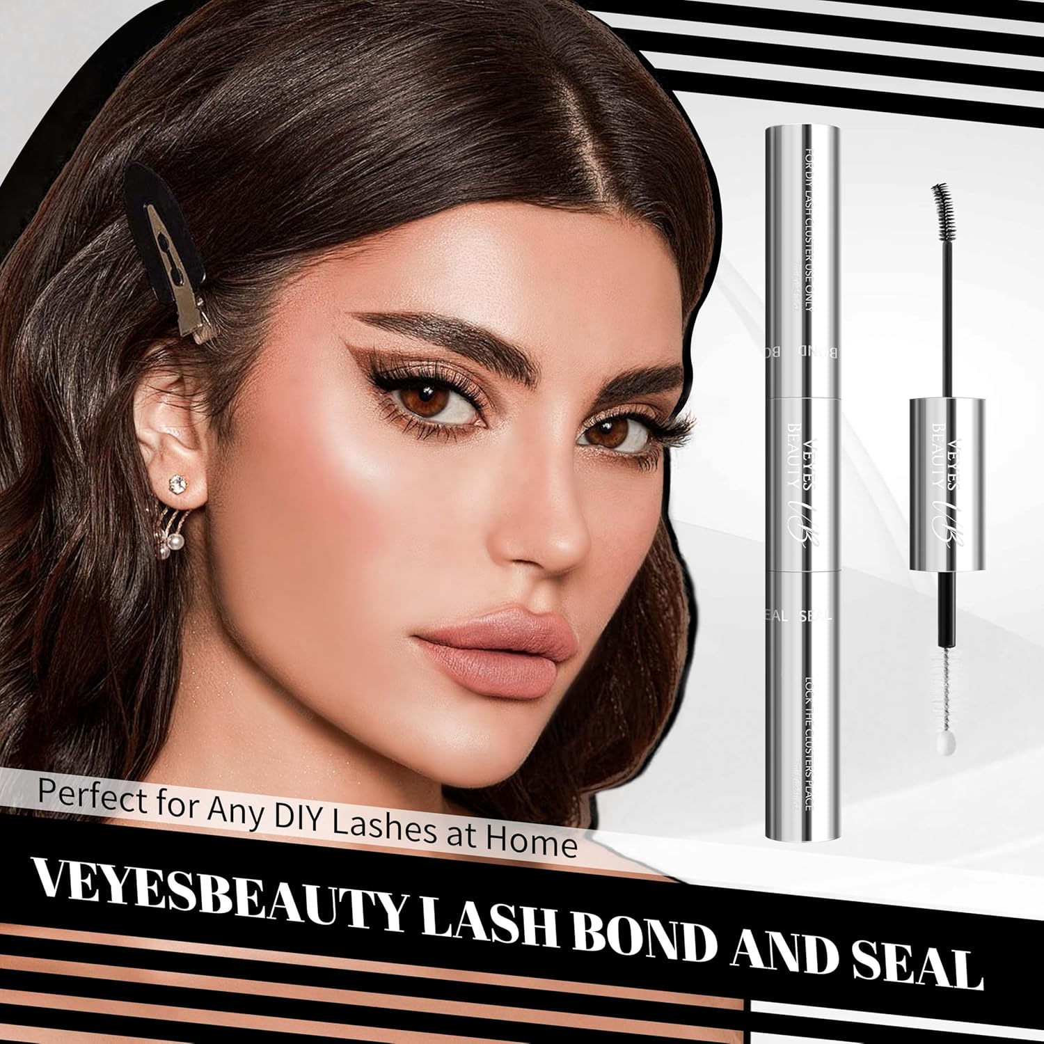 VEYESBEAUTY Lash Bond and Seal Waterproof 2 in 1 Cluster Lash Glue for Eyelash Extensions Long Lasting Strong Hold Individual Eyelash Glue for DIY Lash Extensions Self Use at Home 7Ml+7Ml image number 4