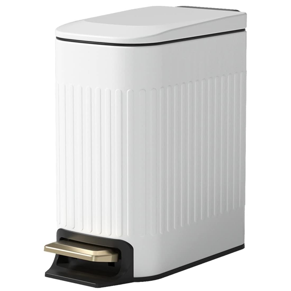 Small Trash Can with Lid Soft Close 6 Liter Stainless Steel Rectangular Slim Trash Bin with Metal Pedal Removable Inner Wastebasket for Bathroom Bedroom, Kitchen, Powder Room, Office, White