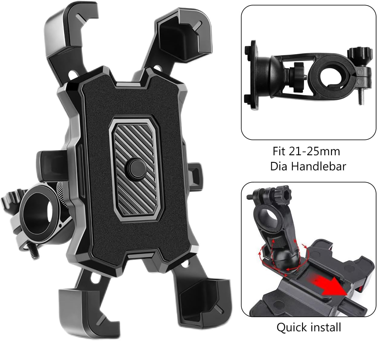 Reelau Motorcycle Phone Holder, Bike Phone Mount Holder 360&deg; Rotating Smartphone Quick Release Bicycle Phone Holder, anti Theft Phone Mount Holder for Motorcycle/Bicycle/E-Bike (For Handlebar) image number 2