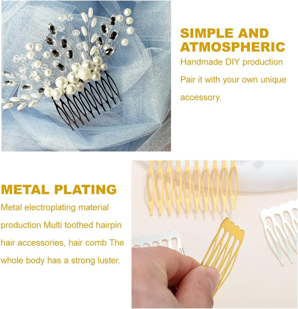 24 Pieces Metal Side Combs Veil Combs Side Comb for Women Hair with Teeth for Hair Accessories with Silver and Gold Chignon Clip image number 1
