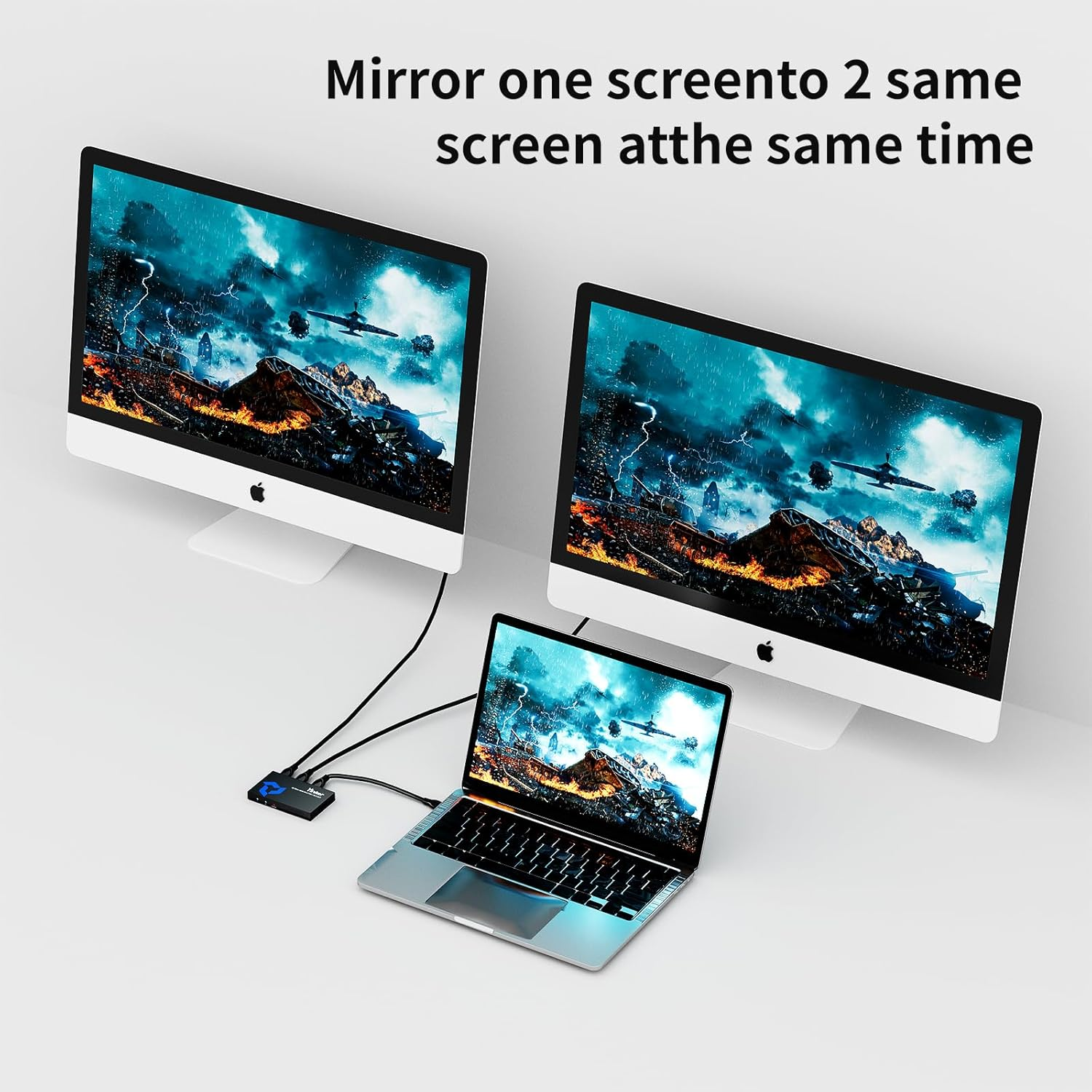 4K HDMI Splitter 1 in 2 Out, 4K@30Hz 1X2 Slim HDMI Splitter for Dual Monitors, 1 to 2 USB-C Powered Only Mirror for PS4 Fire Stick HDTV